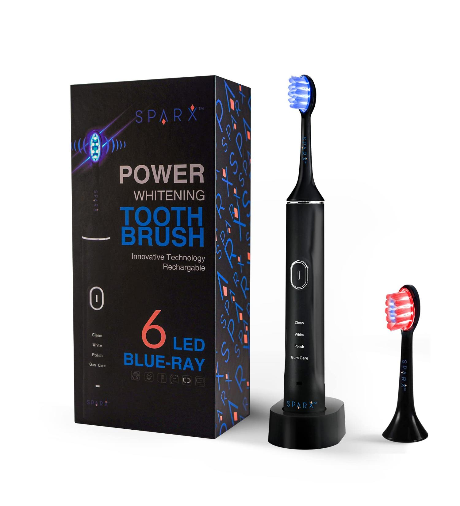 Sparx Electric Toothbrush: Whitening, Gum Care & Polishing with Light Therapy Technology - Rechargeable - Black - Buy Online on GoSupps.com