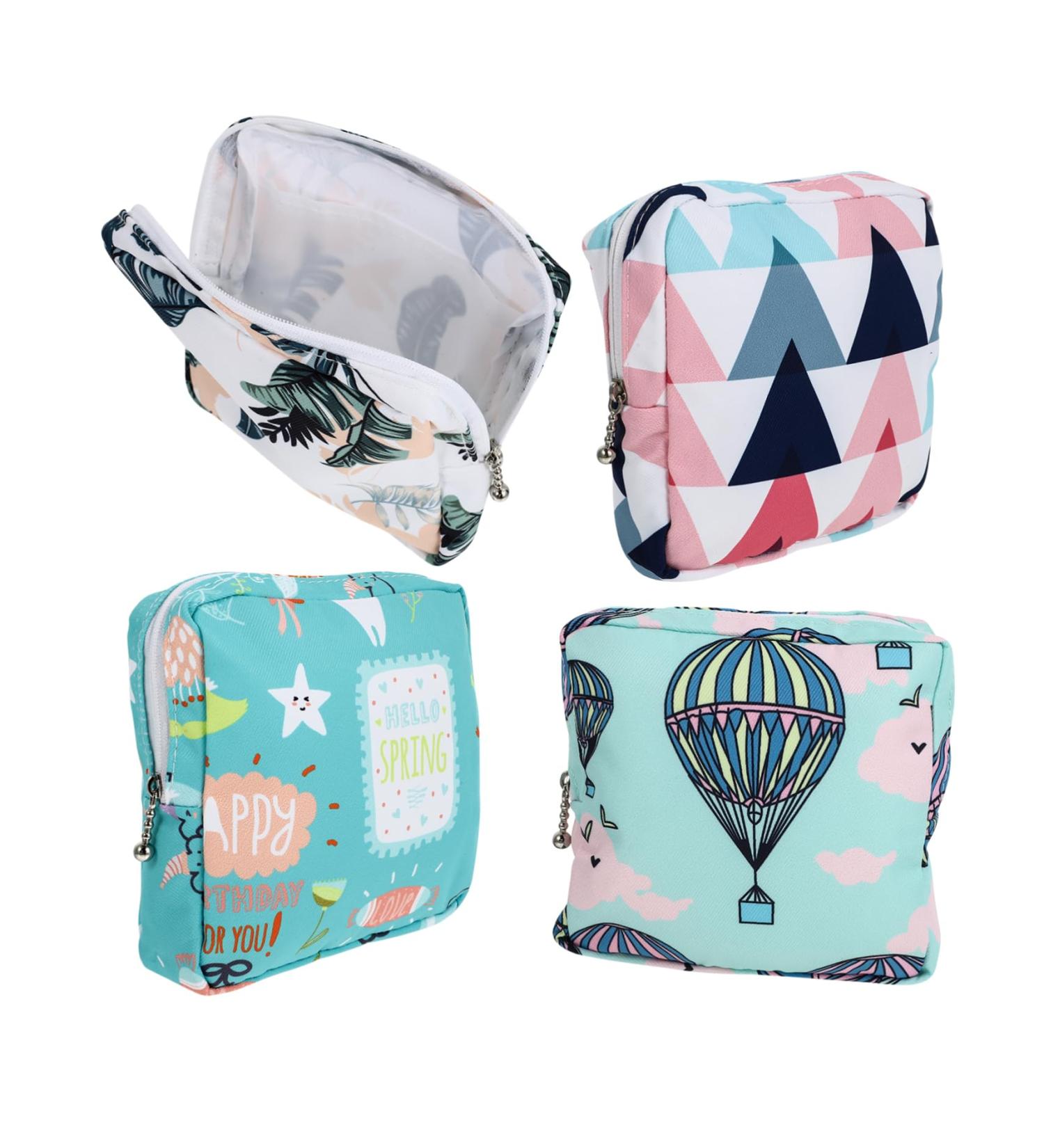4pcs Menstrual Sanitary Napkin Storage Bag | Portable Travel Pouch Holder for Girls | Makeup and Towel Set Organizer - Buy Online on GoSupps.com