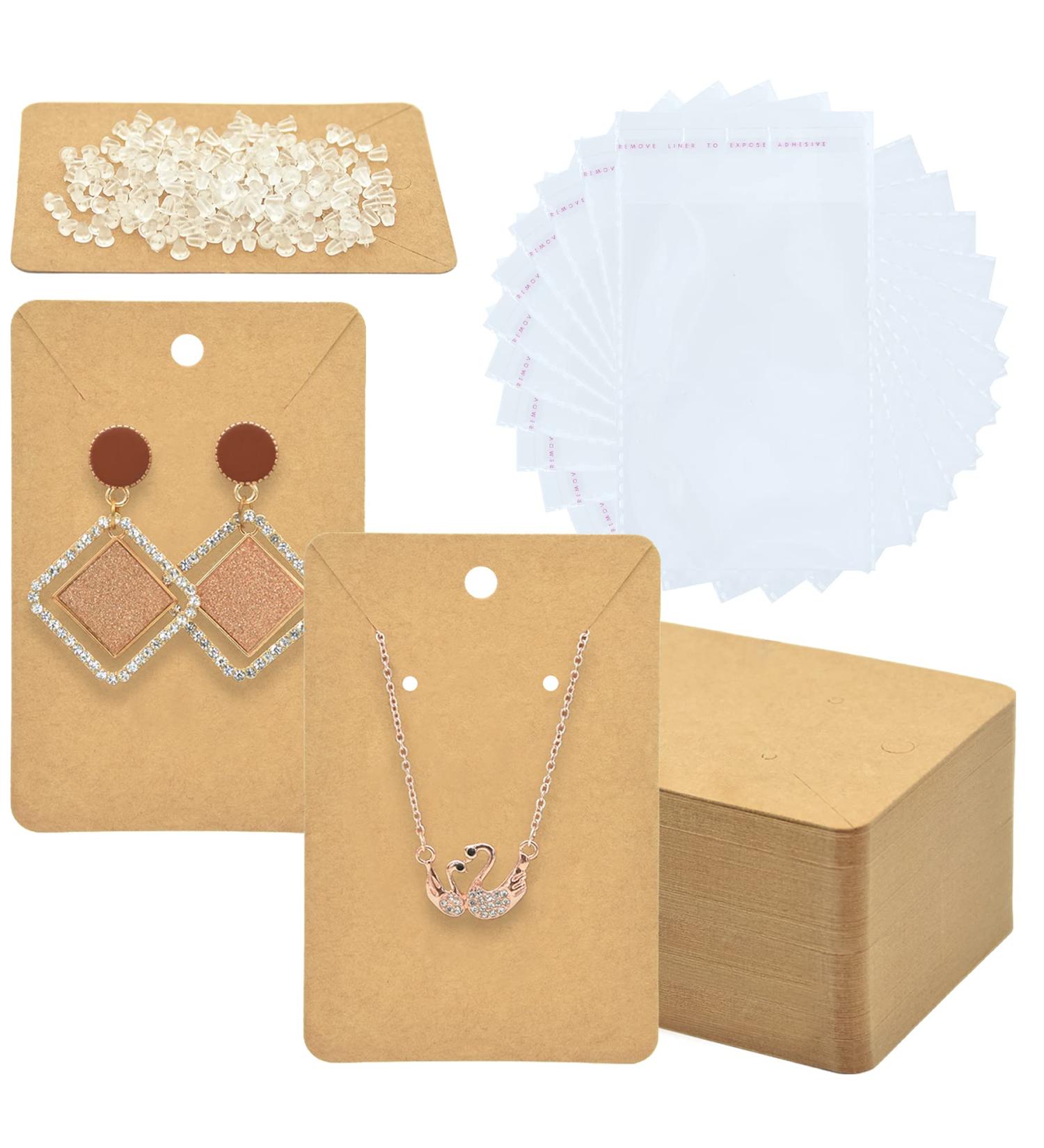 Yuronam 120 Set Earring Holder Cards with Self Sealing Bags & Earring Backs | Necklace Display Cards (Kraft, 3.5 x 2.3 Inches) - Buy Online on GoSupps.com