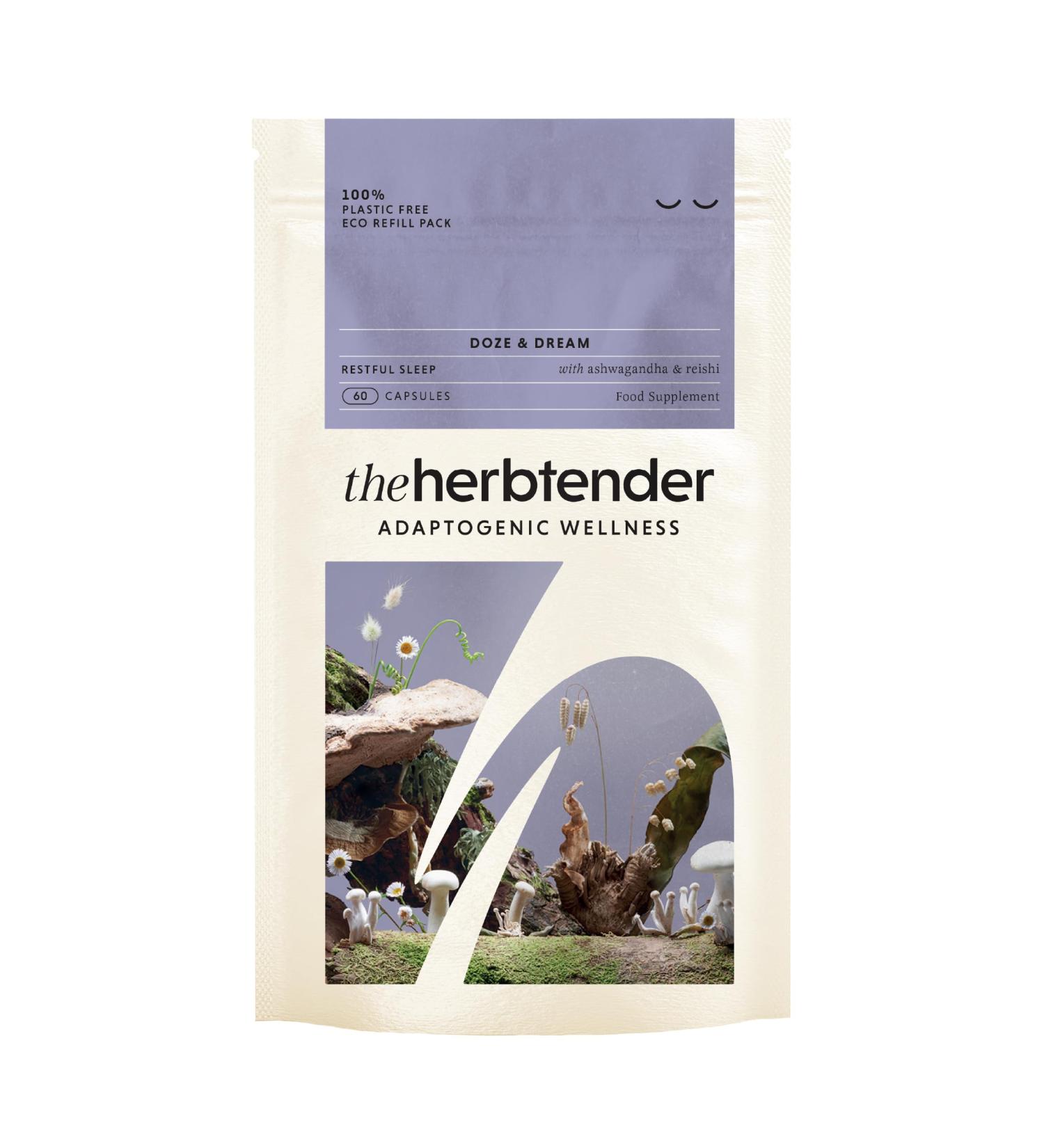 THE HERBTENDER Doze & Dream - Vegan Adaptogenic Wellness Supplements. Reishi Mushroom & Ashwagandha for Relaxation and Sleep (60 Capsule Pouch) - Buy Online on GoSupps.com