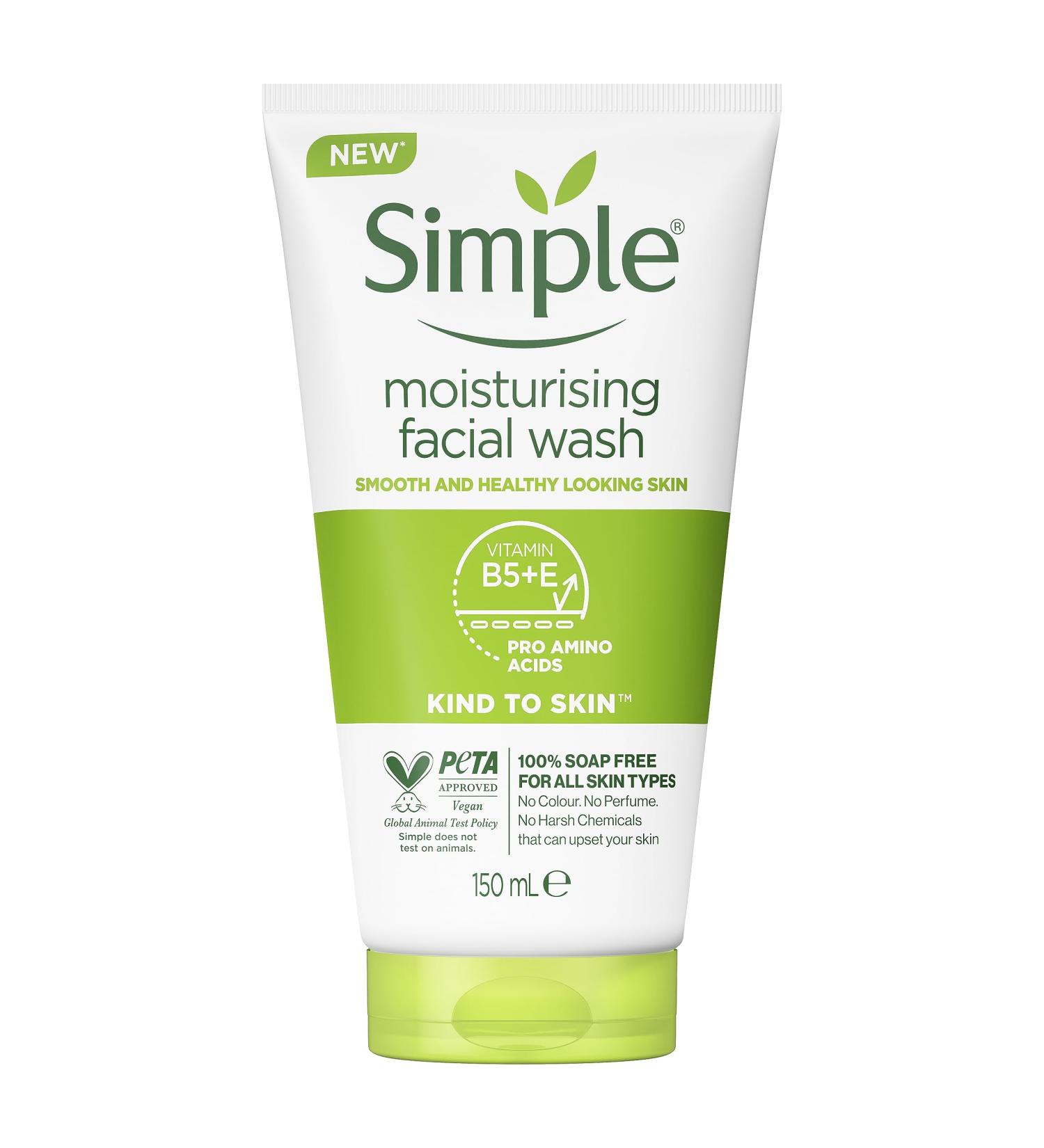 Simple Kind to Skin Moisturising Facial Wash 100% soap-free cleanser for smooth and healthy-looking skin 150 ml - Buy Online on GoSupps.com