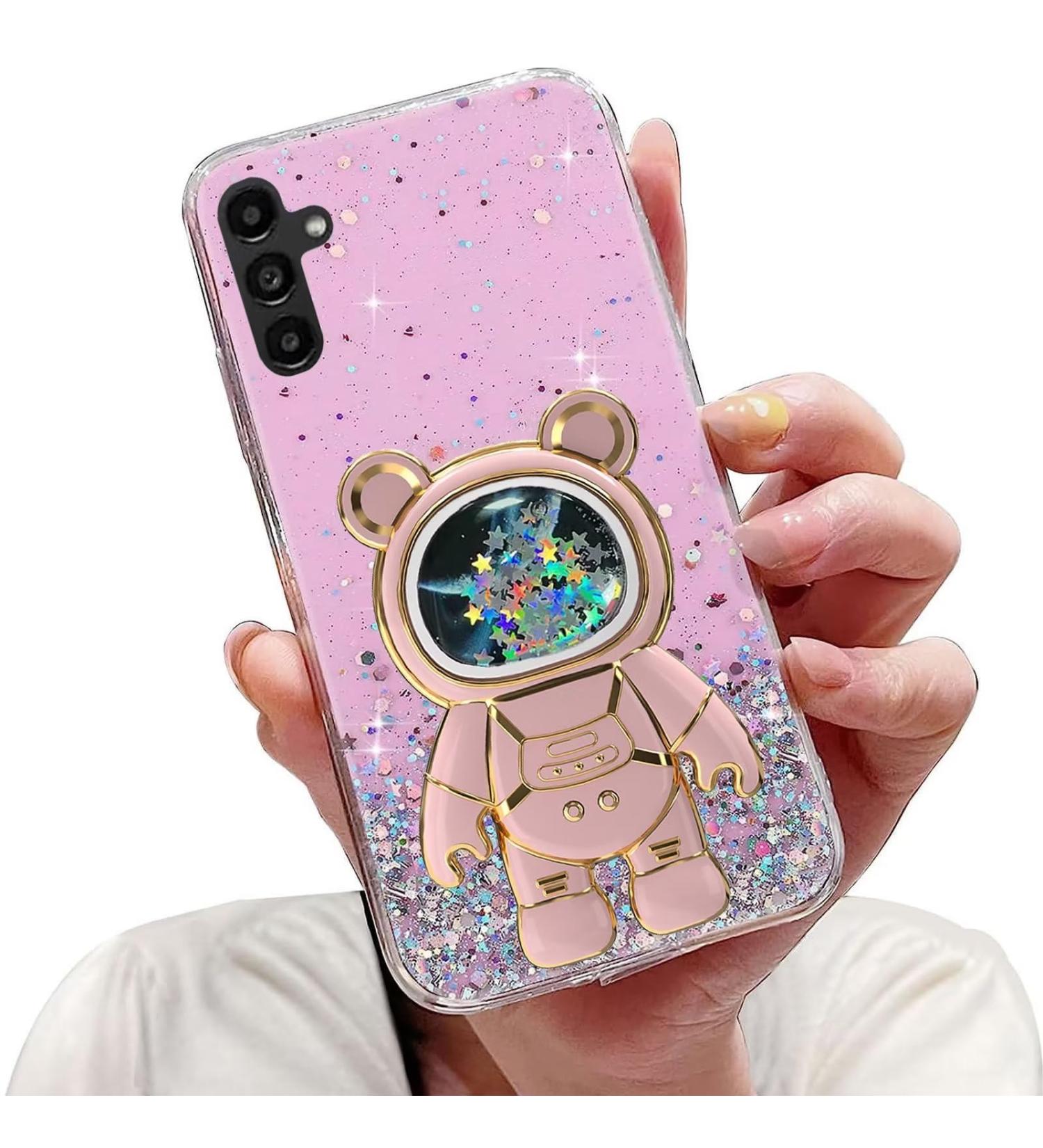 Shop Tivenfezk Nadoli Astronaut Glitter Soft Silicone Case for Samsung Galaxy S23 FE | Transparent Protective Shell with Hidden Stand | Bling Pink Design - Buy Online on GoSupps.com
