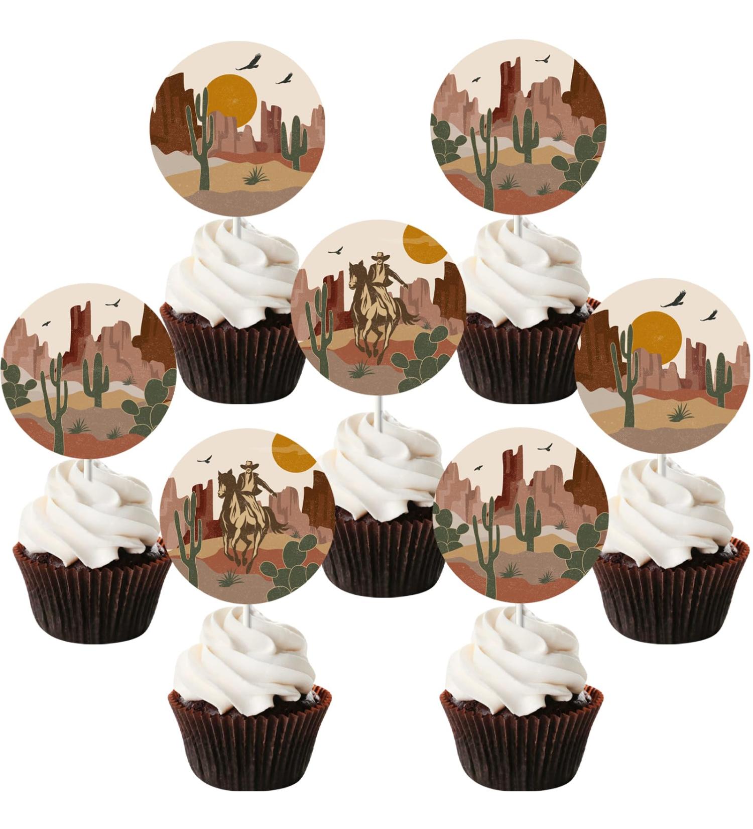 36Pcs Desert Cupcake Toppers for Desert Cactus Baby Shower Decorations Arizona Wedding Western Cowboy Horse Birthday Party Supplies - Buy Online on GoSupps.com