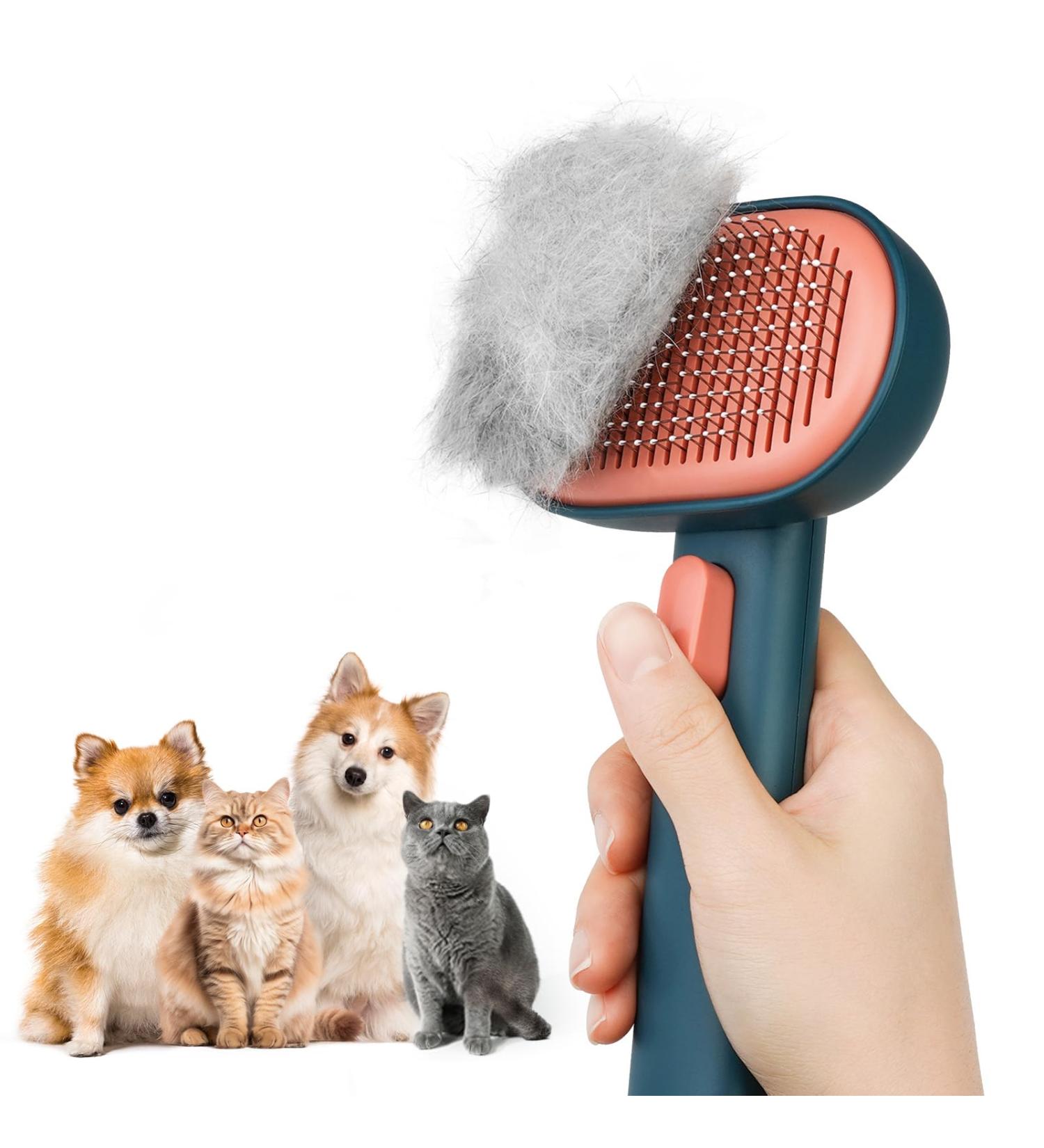 Self-Cleaning Cat Brush for Short-Haired Cats | Aumuca Pet Hair Brush - Removes Mats & Loose Fur (Green) - Buy Online on GoSupps.com