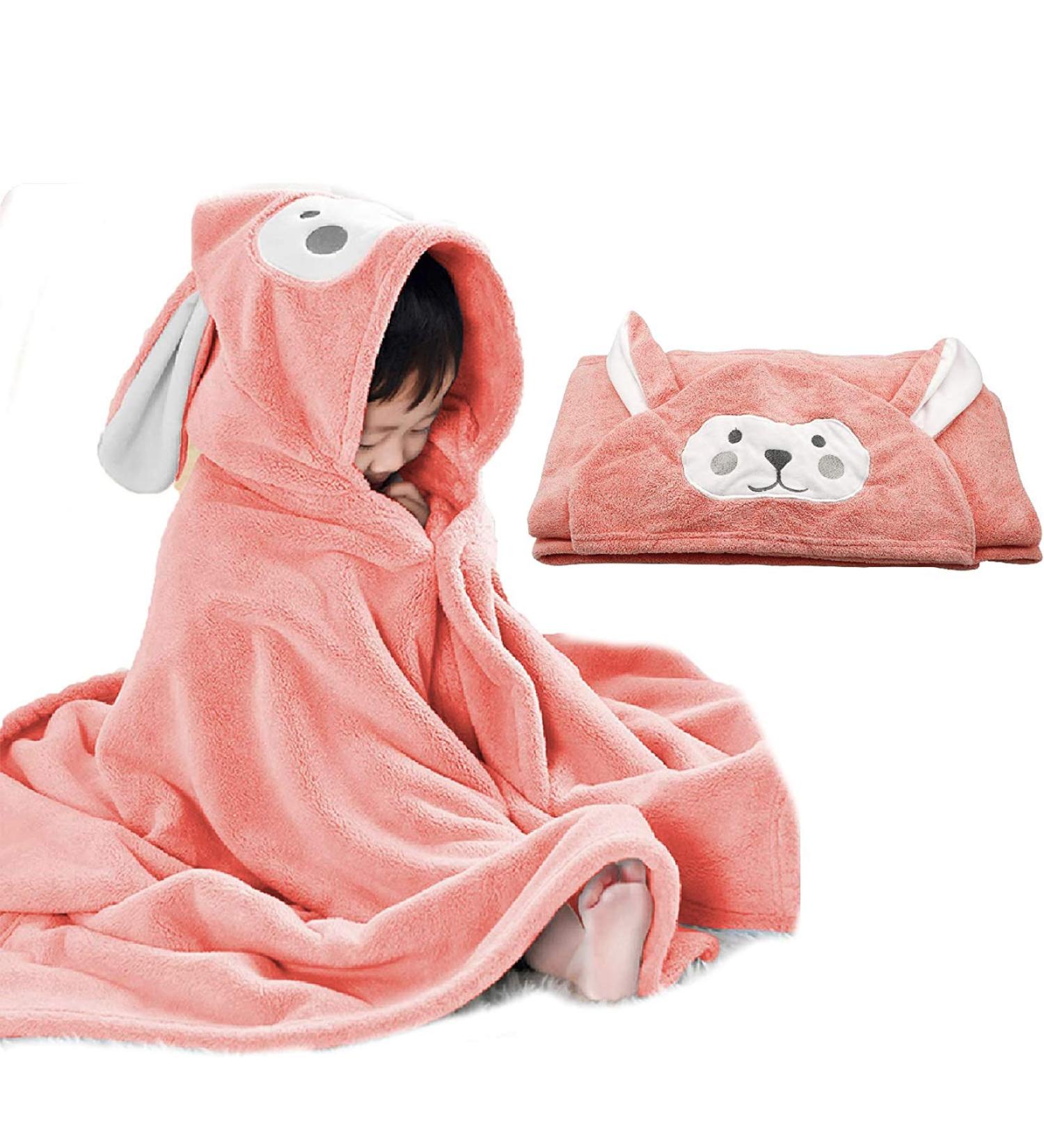 ROMASA Hooded Baby Bath Towel - Ultra Soft & Highly Absorbent Bathrobe Blanket for Toddlers - Pink, 27.5 x 55 - Buy Online on GoSupps.com