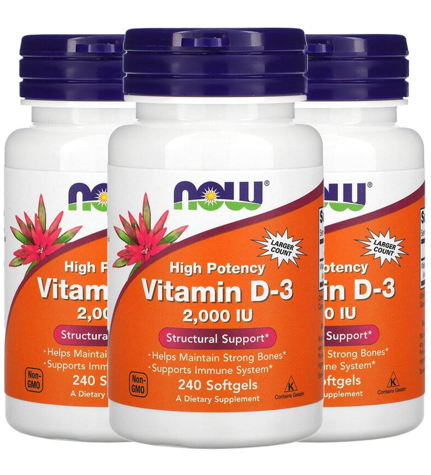 NOW Foods Vitamin D-3 50 mcg (2 000 IU) 240 Softgels 3 Pack - Buy Online on GoSupps.com