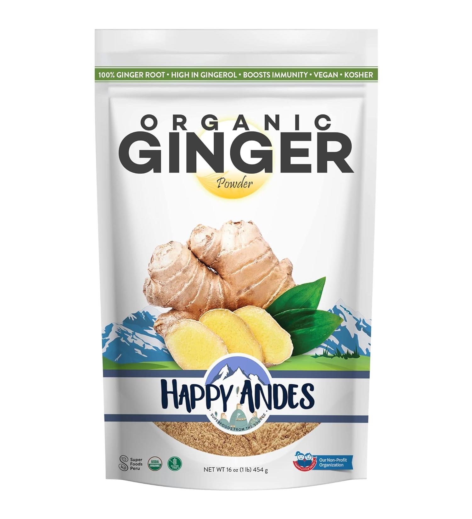HAPPY ANDES USDA Organic Ginger Root Powder Pure Ground Dried Root Highly Aromatic 100% from Peru 1 lb. - Buy Online on GoSupps.com
