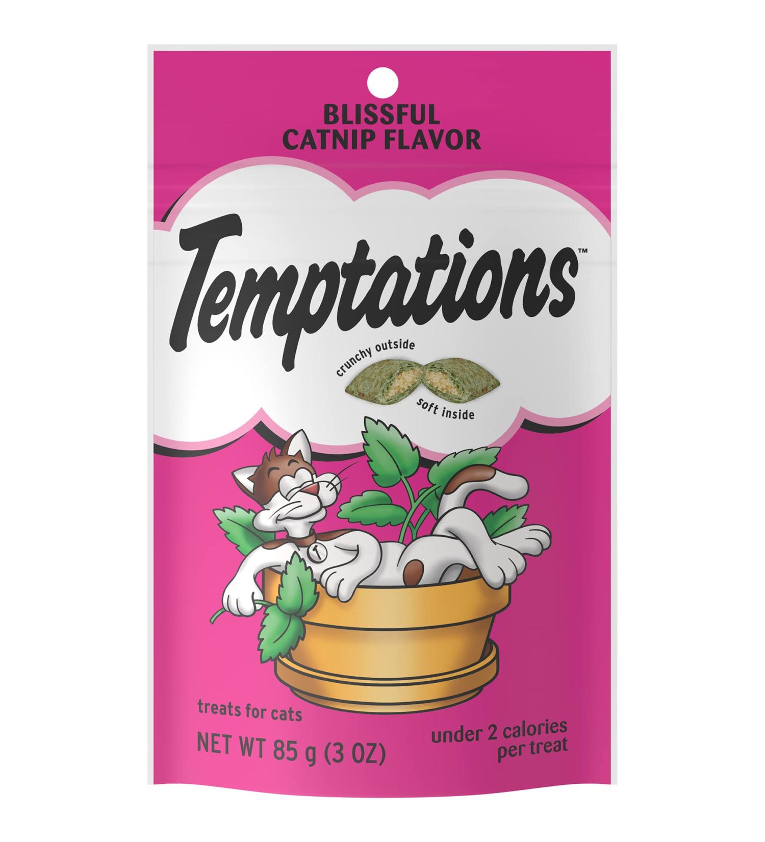 TEMPTATIONS Classic Crunchy and Soft Cat Treats Blissful Catnip - Multiple Sizes - 3oz (12 Pack) - Buy Online on GoSupps.com