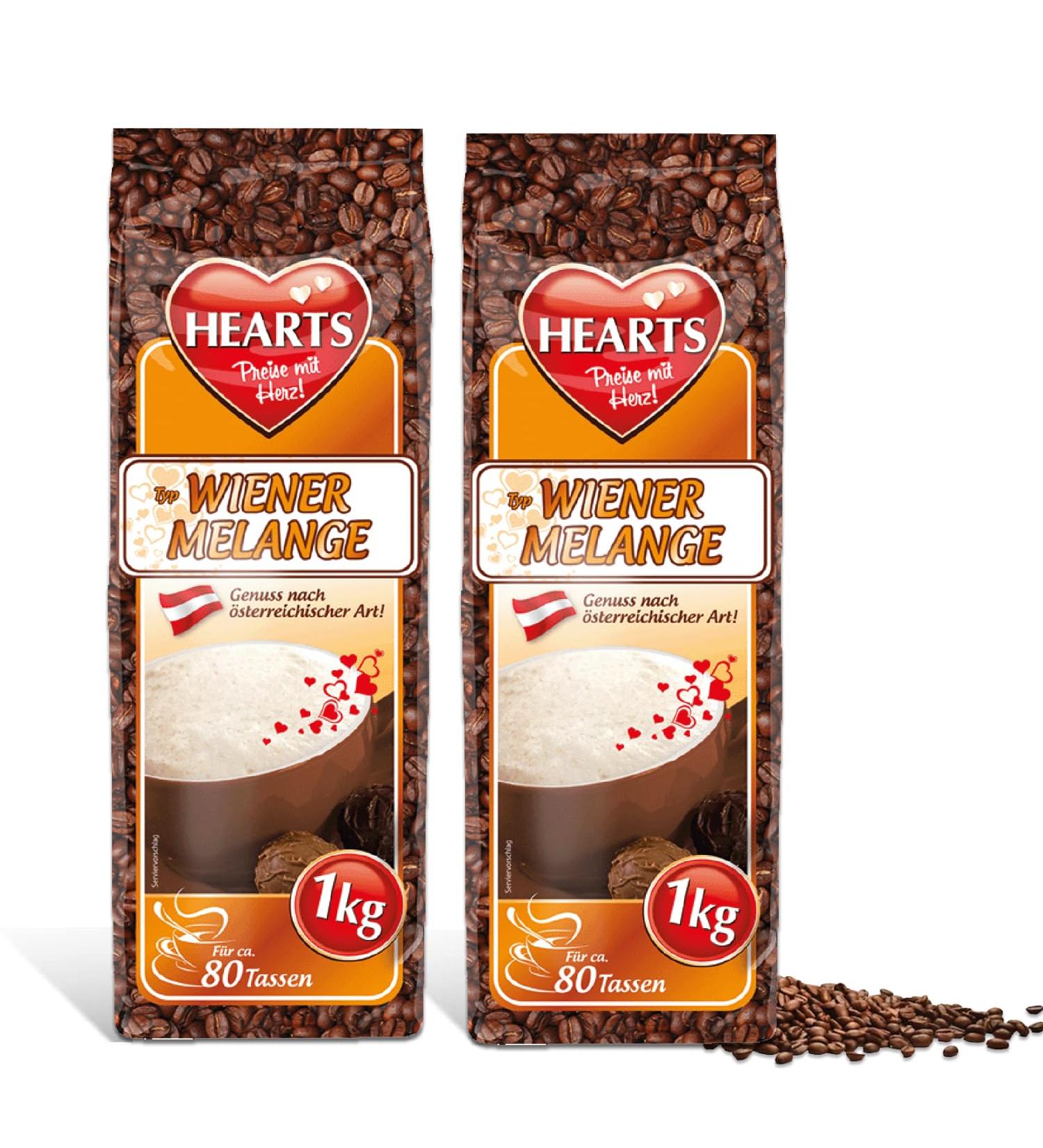HEARTS Cappuccino Wiener Melange Pack of 2 (2 x 1 kg) Instant Coffee Powder Wiener Art Vienna for 160 cups - Buy Online on GoSupps.com