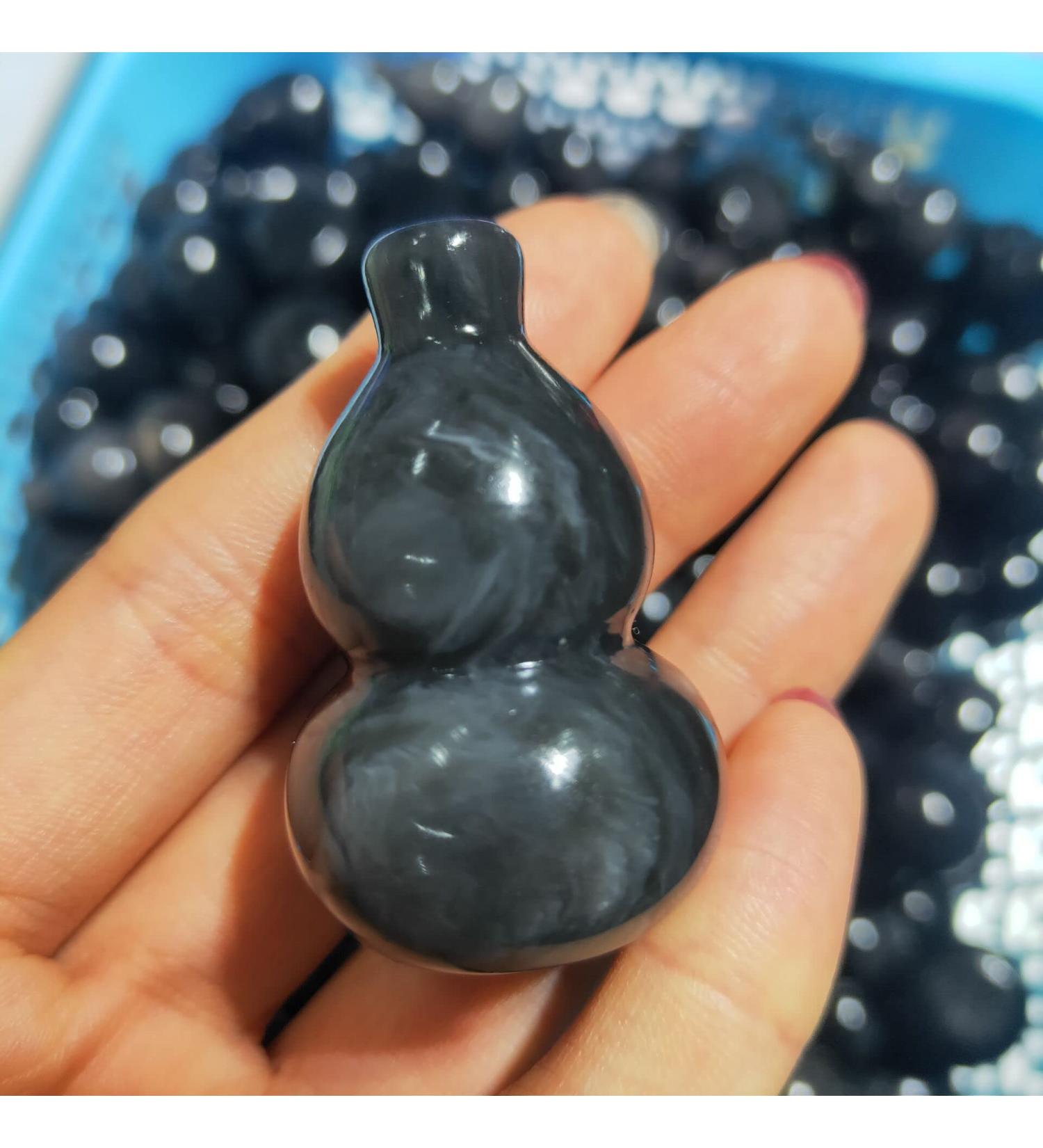 Natural Silver Obsidian Gourd fengshui Reiki Crystals Stones Home Decor Art Collection Gift - (Size: 4-4.5cm) - Buy Online on GoSupps.com