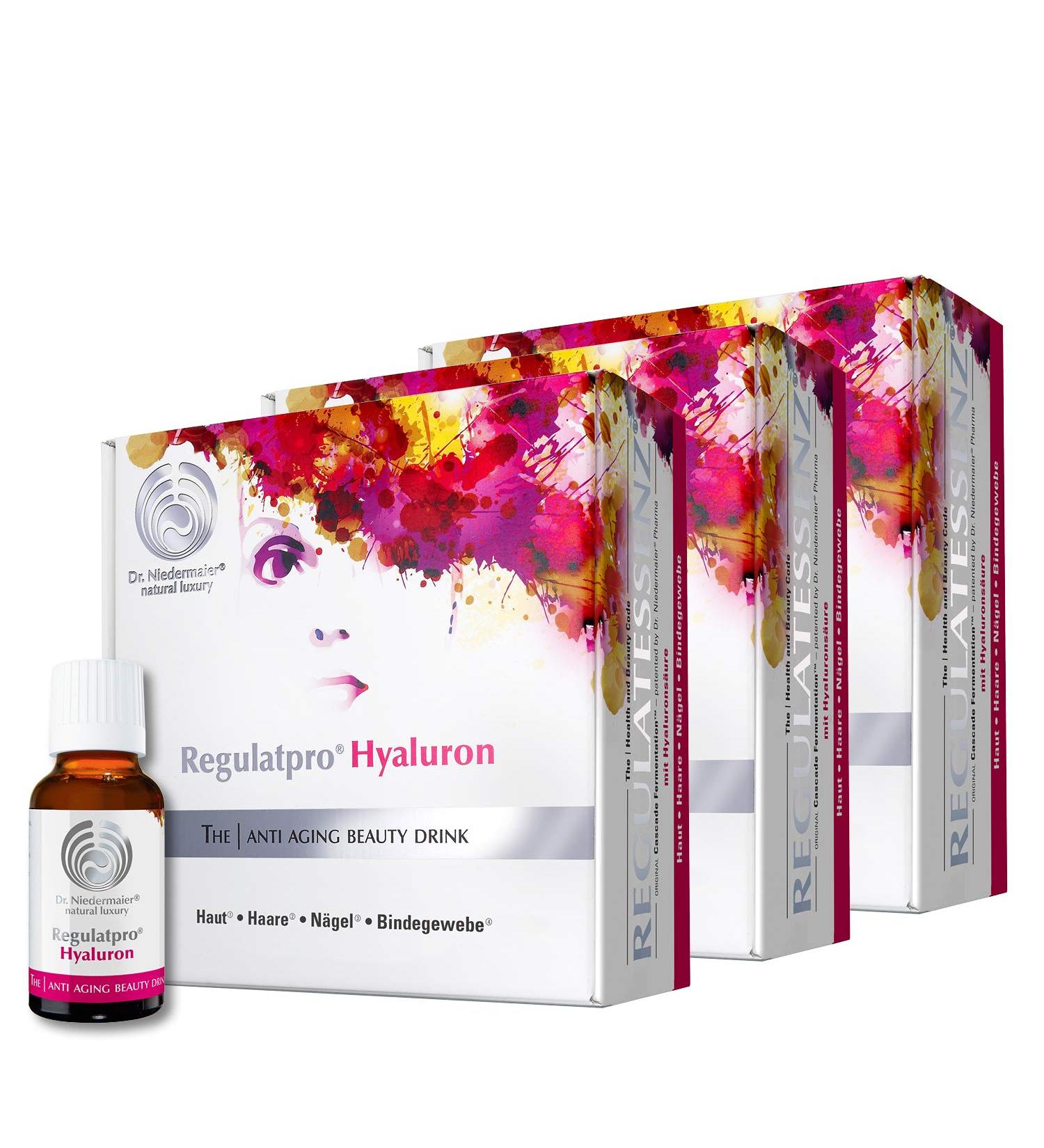 Dr. Niedermaier Regulatpro Hyaluron I Beauty Drink - Anti-Aging with Hyaluronic Acid Vitamin C D Biotin Zinc & Copper | 60x20ml (3 Pack) - Shop Now for Global Shipping! - Buy Online on GoSupps.com