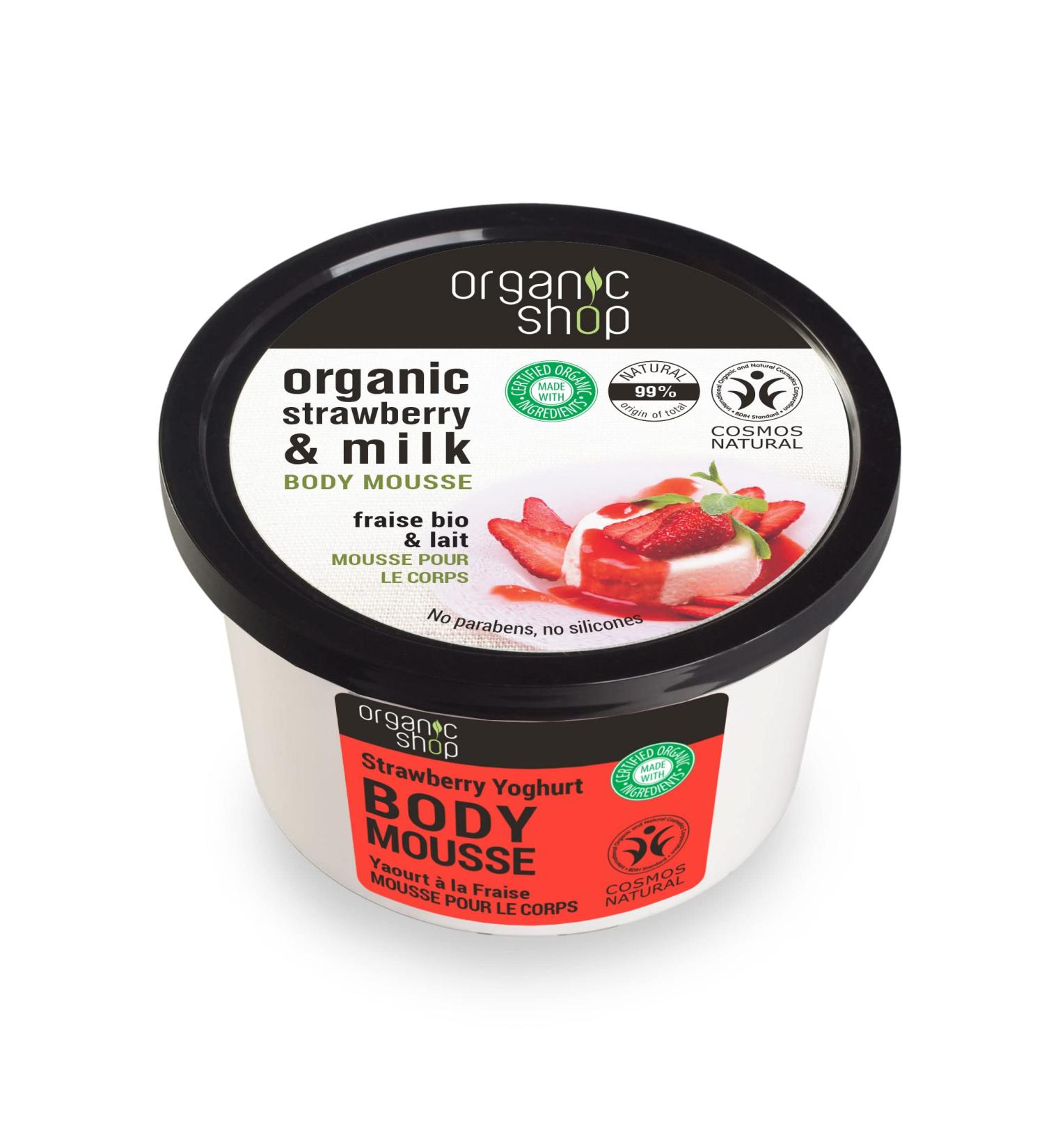 Organic Shop Body Mousse Strawberry Yoghurt - 250ml Organic Strawberry & Milk - Hydrating Body Care - Buy Online on GoSupps.com