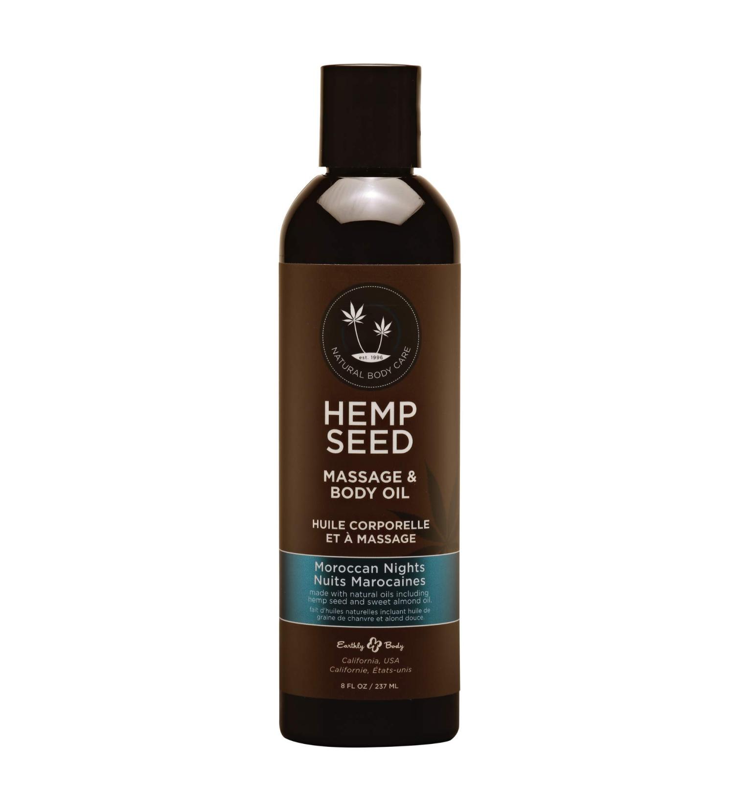 Hemp Seed Massage & Body Oil Moroccan Nights Scent - 8 fl. oz. - Nourishing Moisturizing Massage Oil - Hemp Seed Apricot Grapeseed & Sweet Almond Oil - Vegan & Cruelty Free - Buy Online on GoSupps.com
