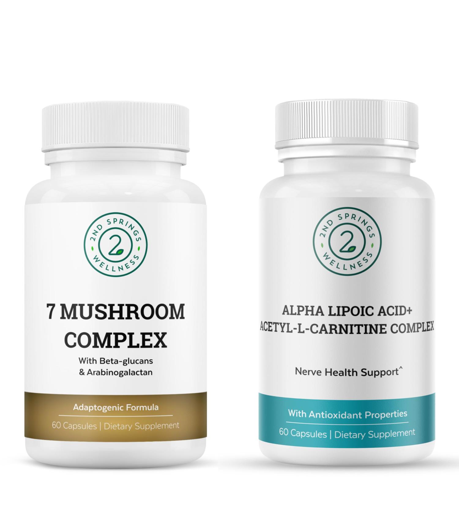 2nd Springs ALA & ALC Complex + 7 Mushroom Complex Bundle | Energy Focus Cognitive Support Immunity Metabolism & Daily Vitality - Buy Online on GoSupps.com