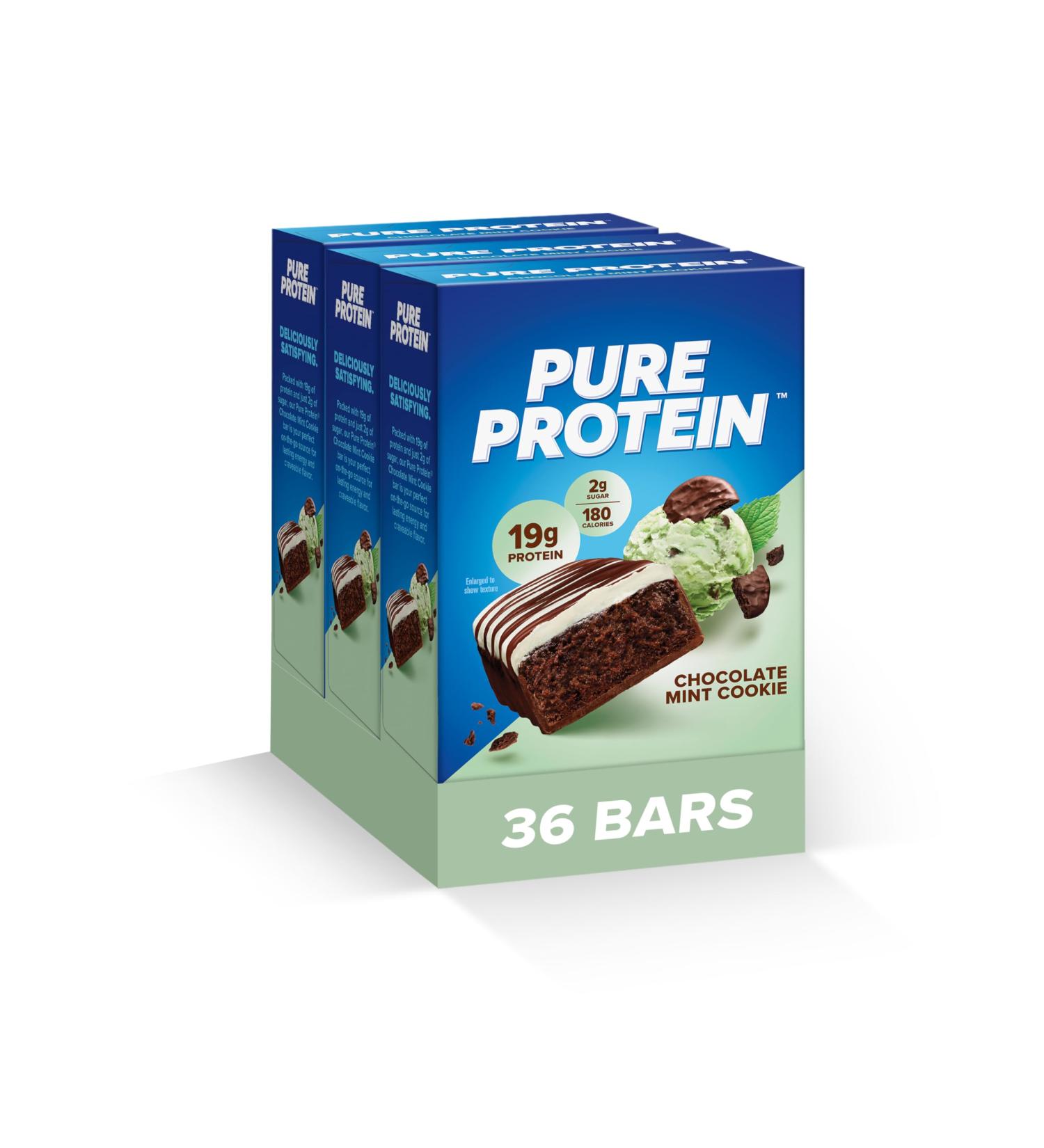 Pure Protein Chocolate Mint Cookie Protein Bars 20g Protein 3g Sugar 190 Calories (36 count) Low Sugar* High Protein Snack - Gluten Free - Perfect for a Healthy Snack Chocolate Mint Cookie Chocolate Mint Cookie 1 Count  - Buy Online on GoSupps.com