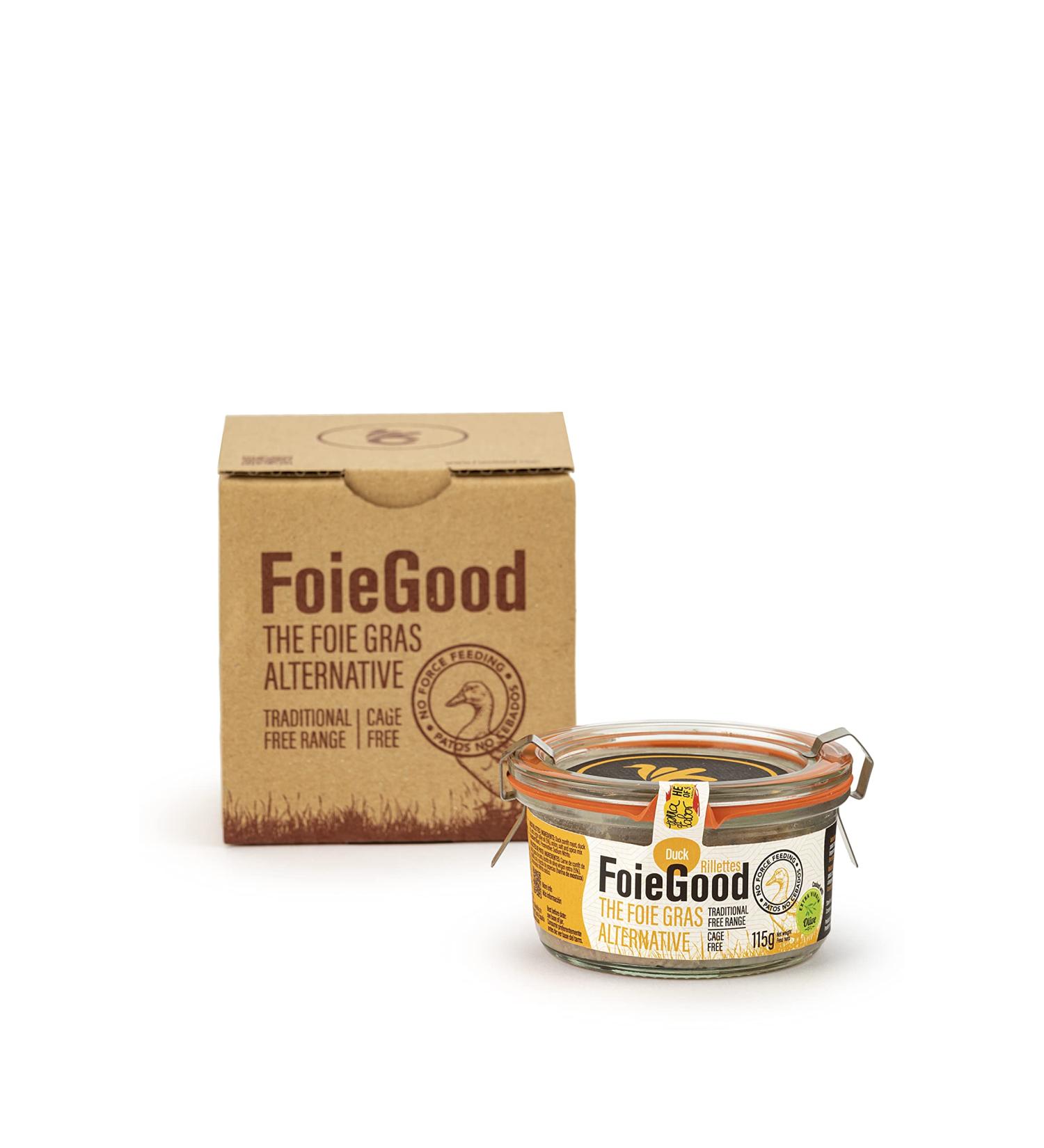 FoieGood - Duck Rillettes - Duck Confit Spread - Ideal for Appetizers - No Forced Feeding - 115 g Glass Jar - Buy Online on GoSupps.com