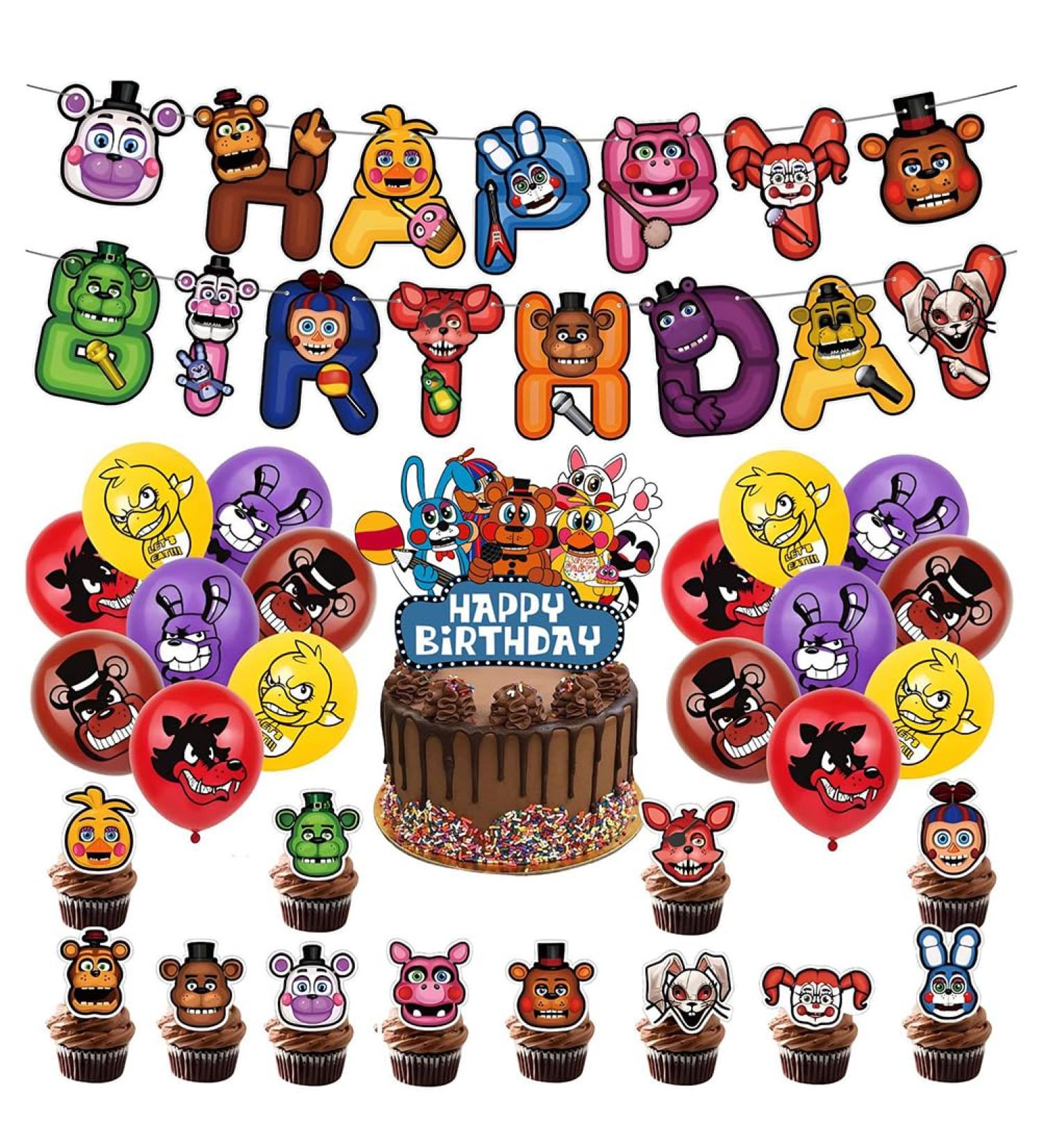Zhongkaihua FNAF Birthday Party Supplies Set Includes FNAF Cake Topper Cupcake Toppers Banner Balloons FNAF Security Breach Theme Party Birthday Decorations Type1 - Buy Online on GoSupps.com