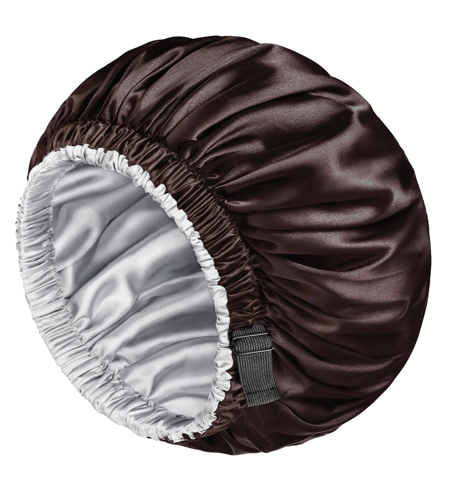 Shop Mikimini Satin Hood 2-Pack for Men & Women - Turnable Double-Layer Silk Sleep Hood for Curly Hair & Braids - Adjustable XL (Chocolate/Silver) - Buy Online on GoSupps.com