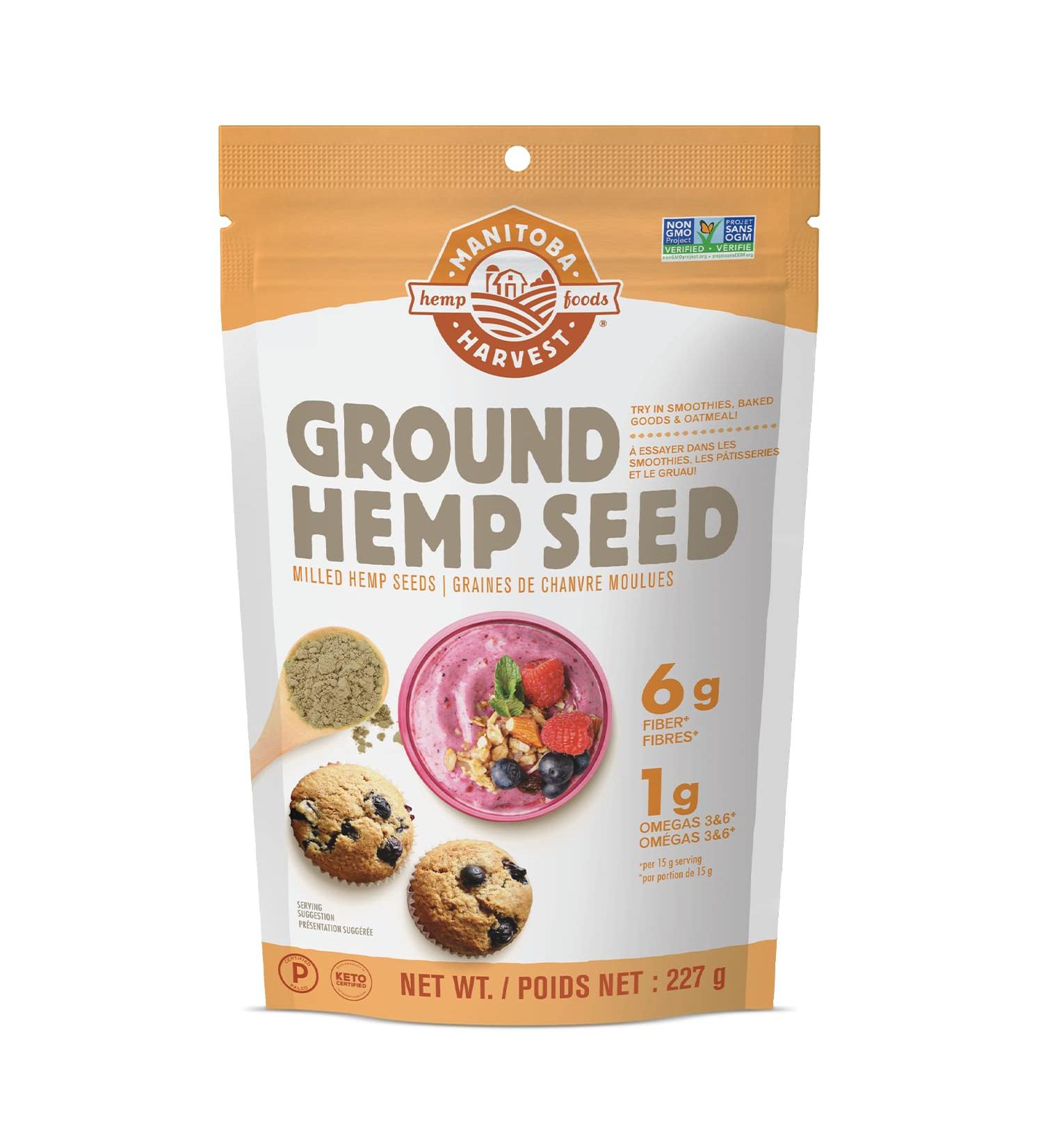 Manitoba Harvest Ground Hemp Seed 227 g 6g of Fibre per 15 g Serving Non-GMO Project Verified Vegan Keto Paleo 1 g Omega 3 & 6 per 15 g serving- Blend in smoothies oatmeal use in baking 8-Pack - Buy Online on GoSupps.com