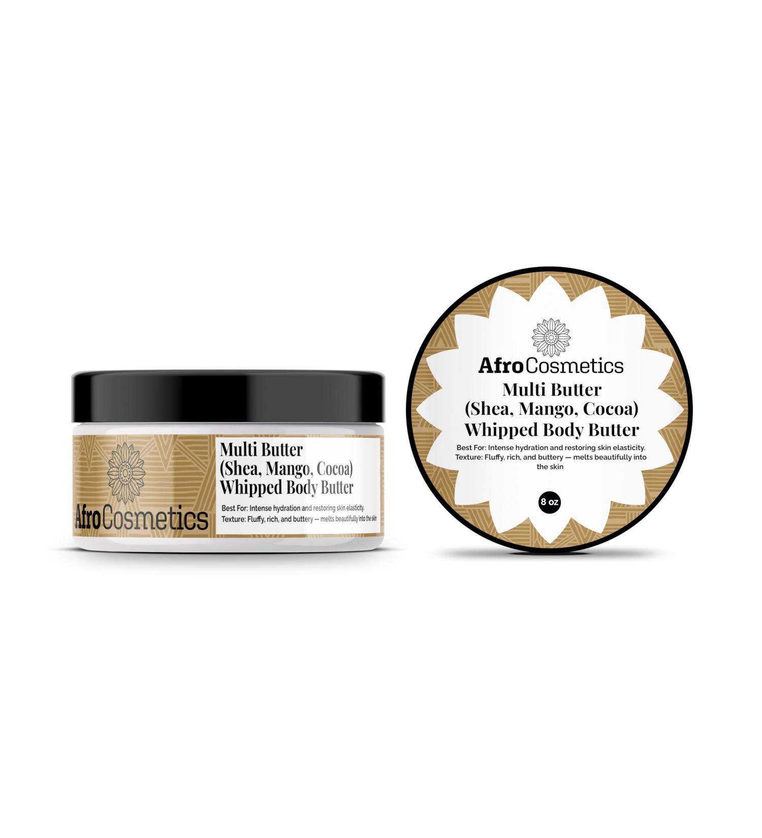 AFROCOSMETICS Multi Butter (Shea Cocoa Mango) Whipped Body Butter Hydrates and Nourish the Skin 8 oz