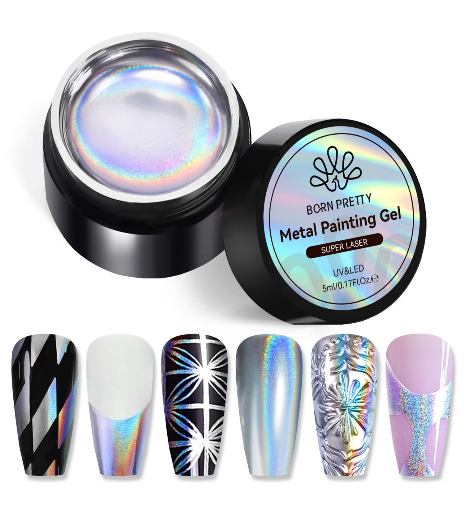 Born Pretty Metallic Painting Gel - Holographic Silver 3D Nail Art Polish | Glossy Soak Off DIY Manicure - Buy Online on GoSupps.com