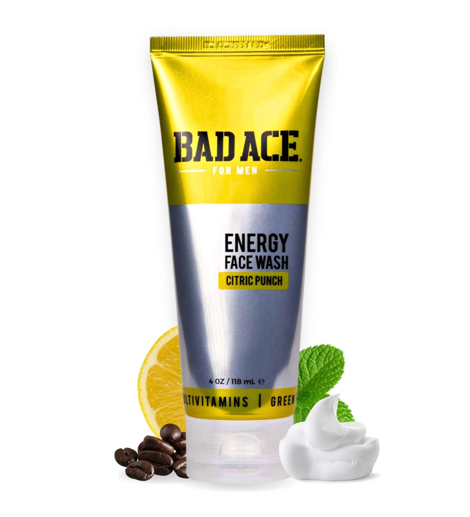 BAD ACE Energy Daily Face Wash | Korean Skin Care Formula Mens Face Wash for Dry Skin Sensitive Acne-Prone | Facial Cleanser for Men with Vitamins Citric Punch 4 Oz Citric Punch Facial Wash - Buy Online on GoSupps.com