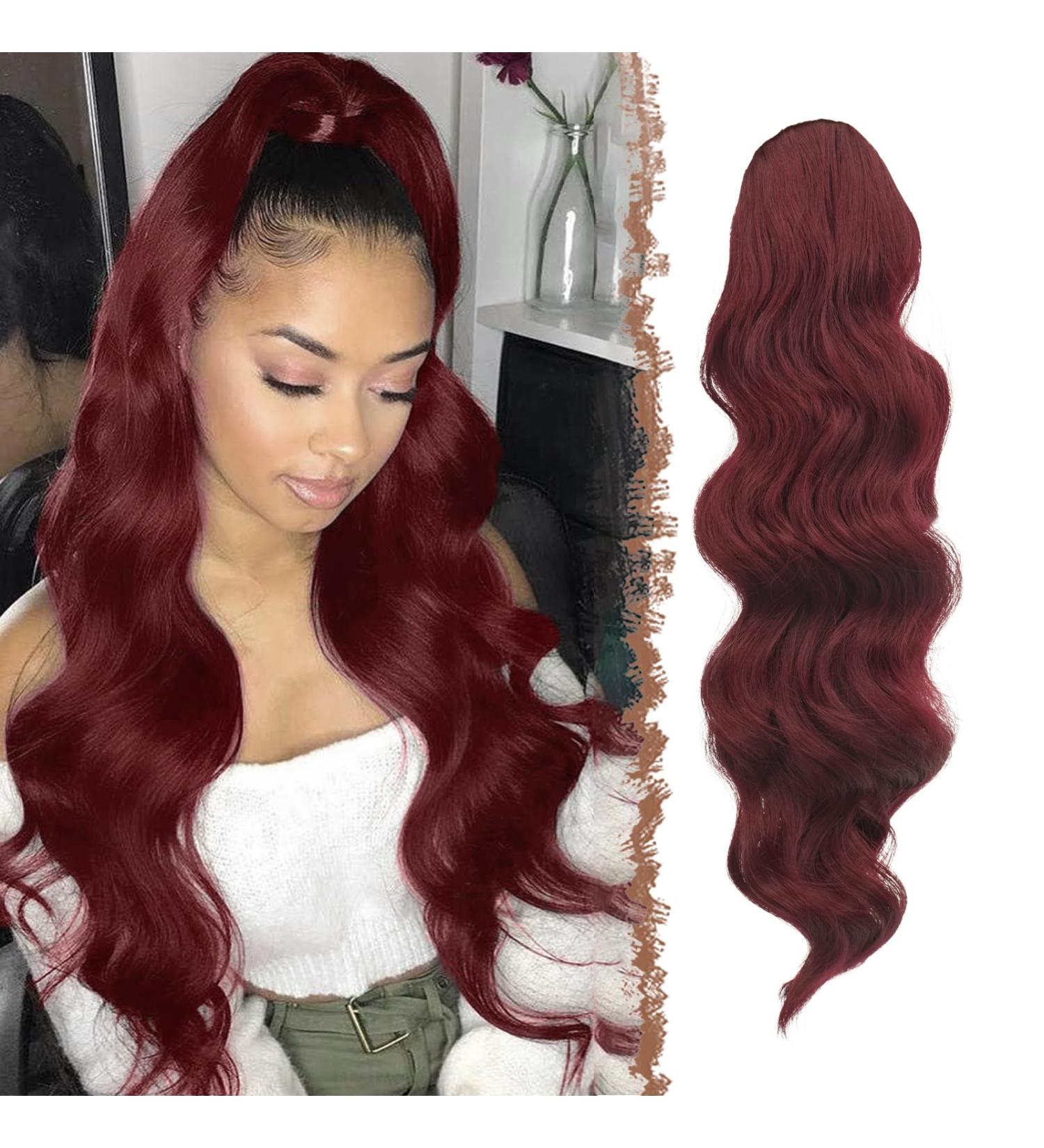 FESHFEN Curly Wavy Long Red Clip-In Ponytail Extension - 60cm Synthetic Hairpiece for Women and Girls - Buy Online on GoSupps.com