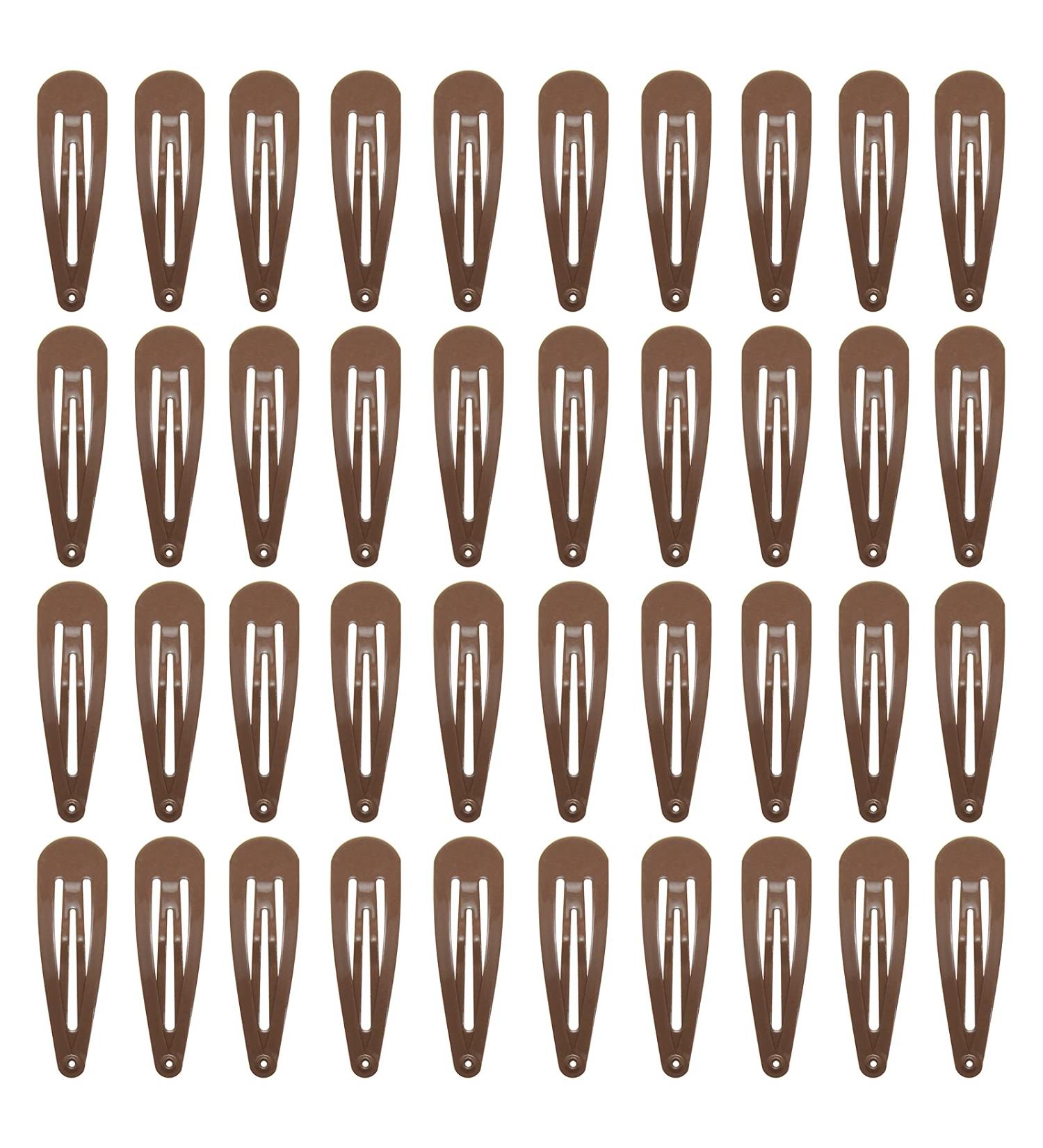 40 Pack Brown Color 2 Inch Metal Snap Hair Clips Kids Barrettes Girls' Hair Accessories (Brown)