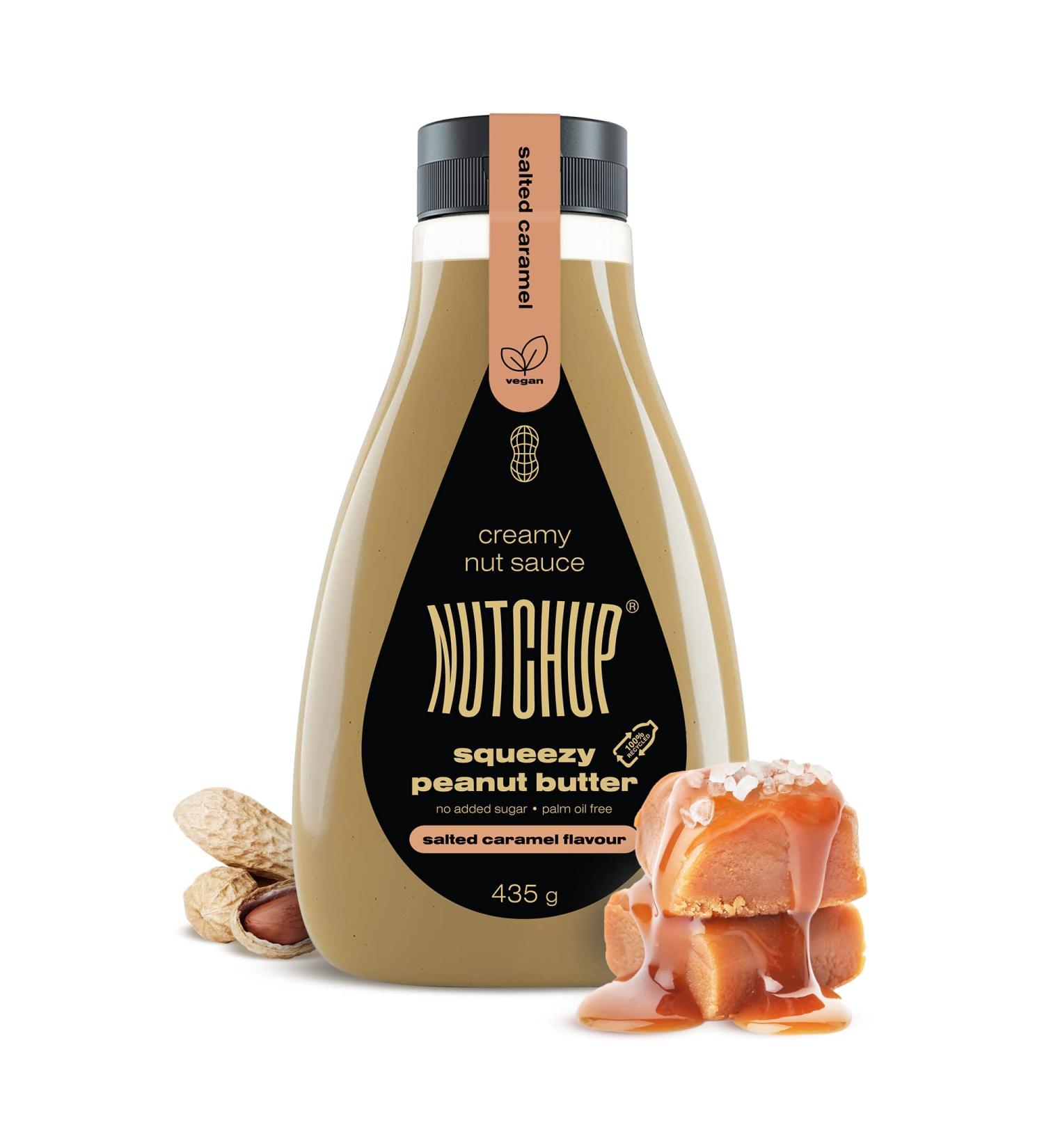 Nutchup Peanut Butter Squeeze Bottle | Creamy Nut Topping for Pancakes Waffles Ice Cream & Pizza | 435g Salty Caramel Delight - International Shipping Available - Buy Online on GoSupps.com