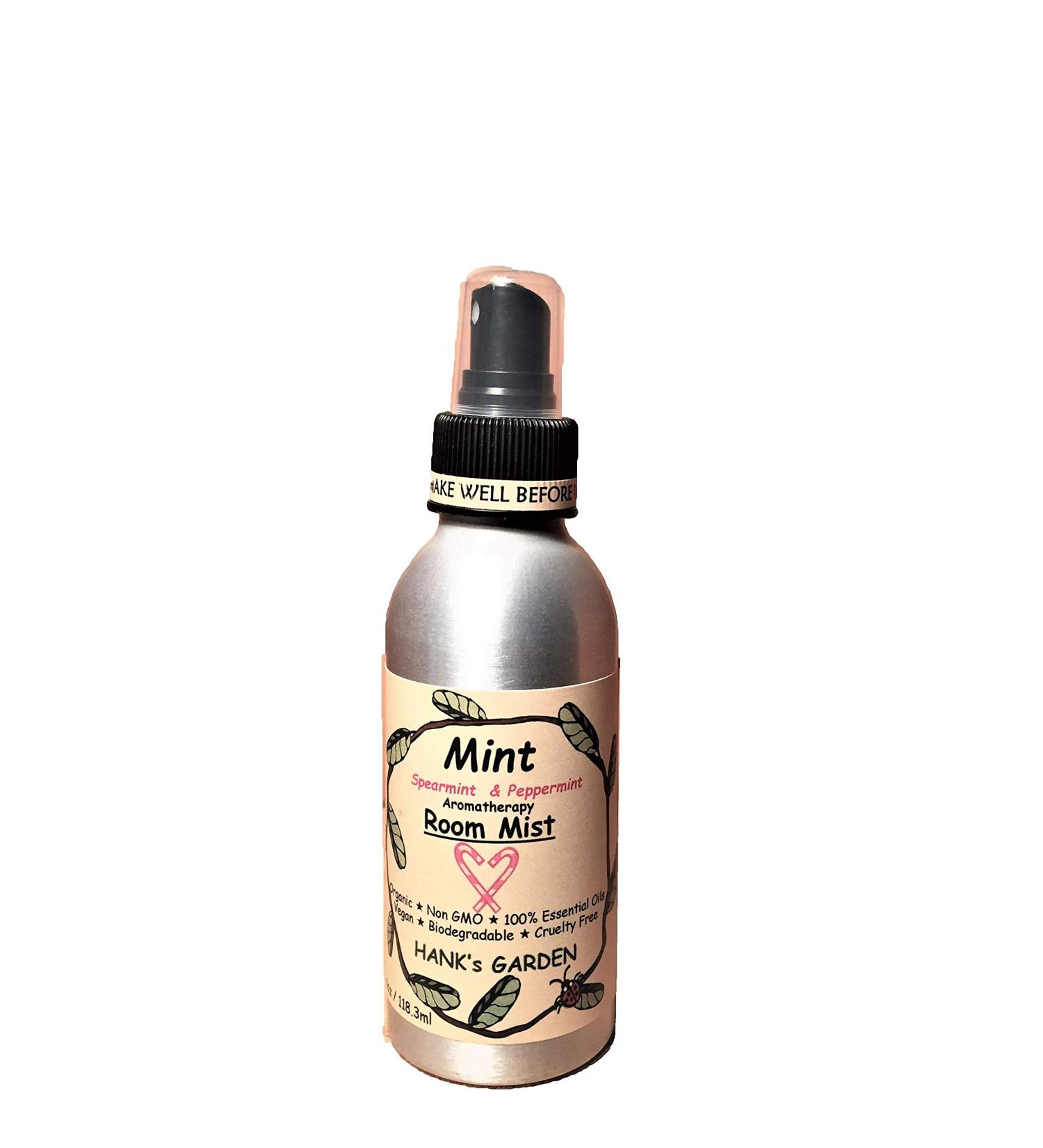 Mint Aromatherapy Room Spray Mist - Peppermint & Spearmint 100% Pure Essential Oils - Smells Like Candy Canes - Vegan Organic Biodegradable Non GMO Cruelty Free (4 oz / 118.3 ml) 4 Fl Oz (Pack of 1)
