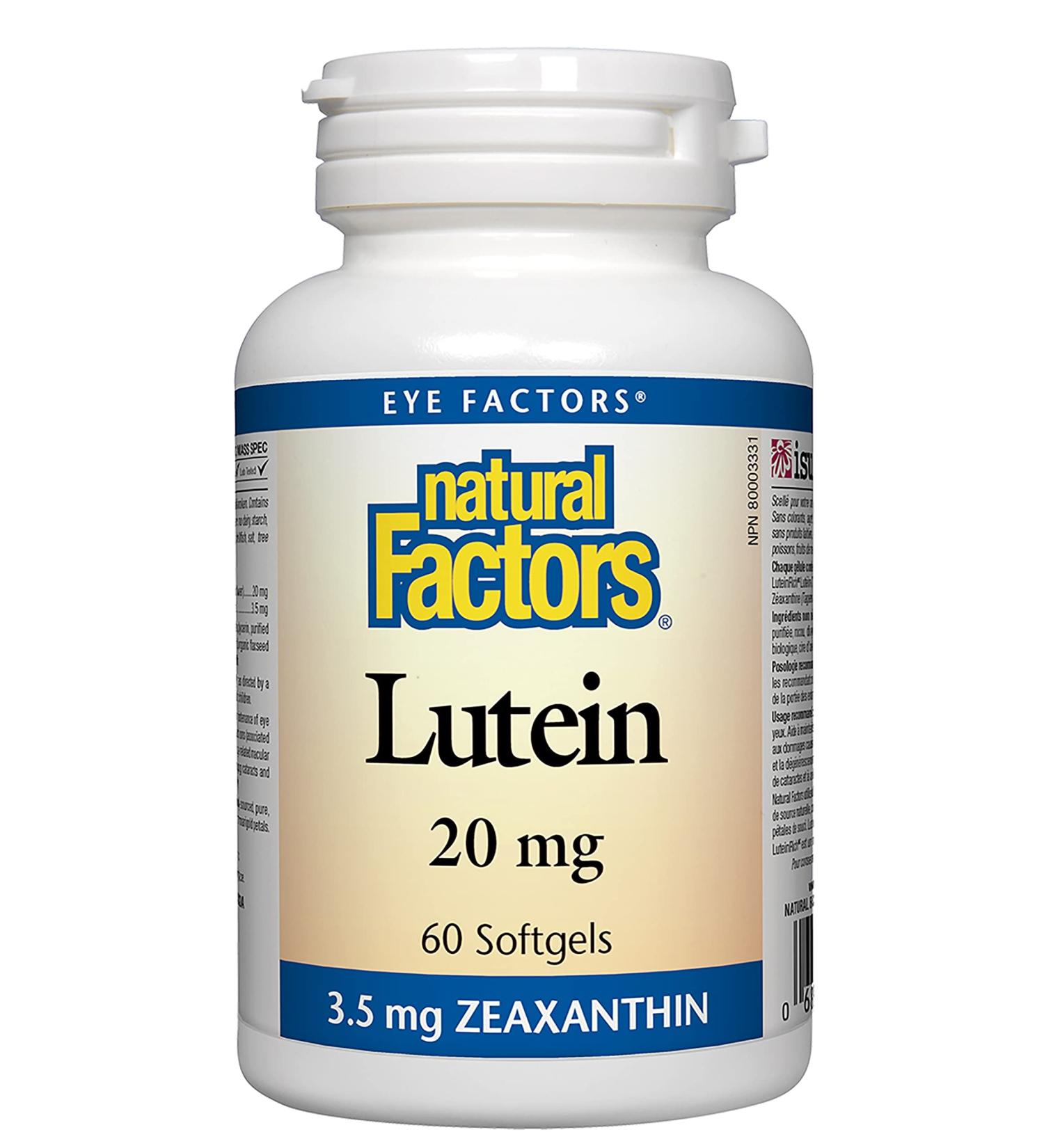 Natural Factors Lutein 20 mg - 60 Softgels for Eye Health & Vision Support - Buy Online on GoSupps.com