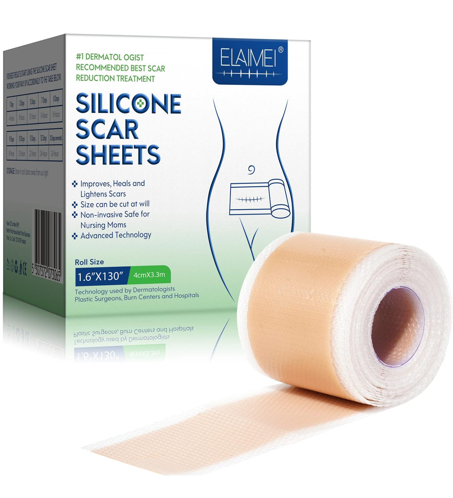 Medical Grade Silicone Scar Sheets (1.6 x130 - 3.3M) for Painless Scar Removal - Surgical Incisions, C-Section, Burn, Keloid, Acne - Silicone Strips Tape Roll - Buy Online on GoSupps.com