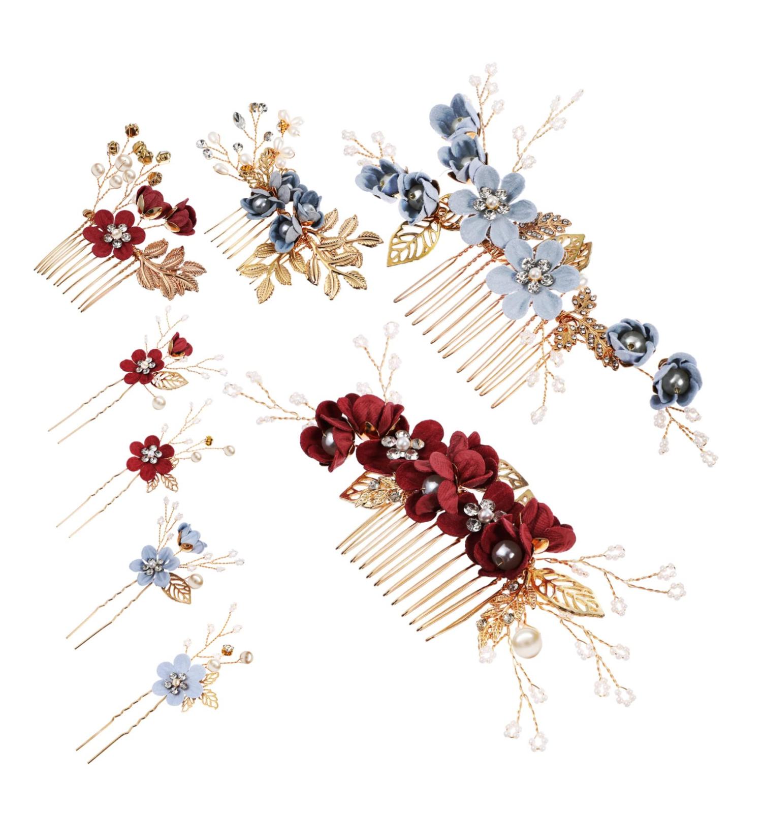 minkissy 4 Sets Bridal Headwear Blue Flower Hair Clip Blue Hair Accessories Bride Headpiece Bridal Tiaras Pearls Hair Clips Rhinestone Bobby Pins Bridal Hair Clips Bridesmaid Comb Wedding - Buy Online on GoSupps.com