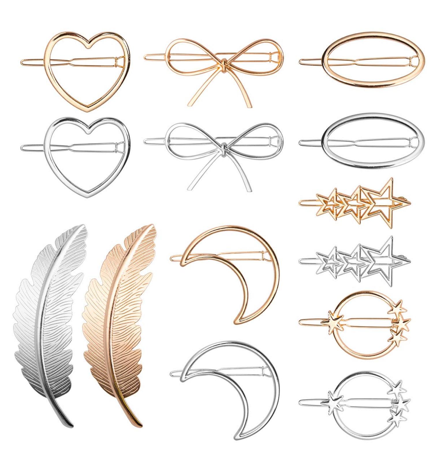14-Piece Metal Hair Clip Set | Cute Women's Hair Accessories for Weddings & Parties | Gold & Silver Styles - Buy Online on GoSupps.com