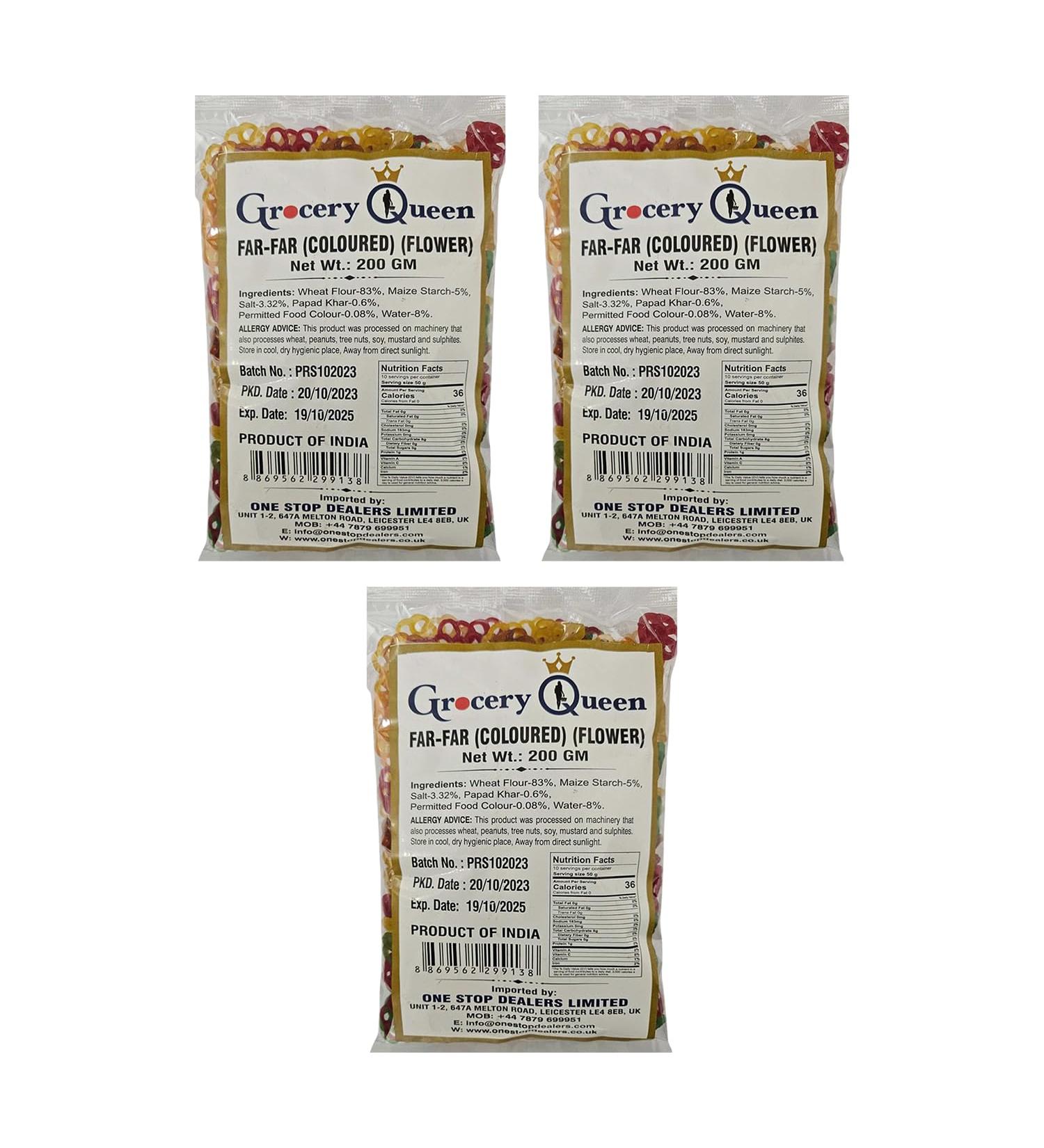 One Stop Dealers Far Far (Fryums) (200 Gram) - A Flaky Crispy And A Bit Sweet And Salty In Taste Vibrant Snacks Either Eaten As A Snacks Or Served To Accompany A Meal (Colored Flower Pack of 3)
