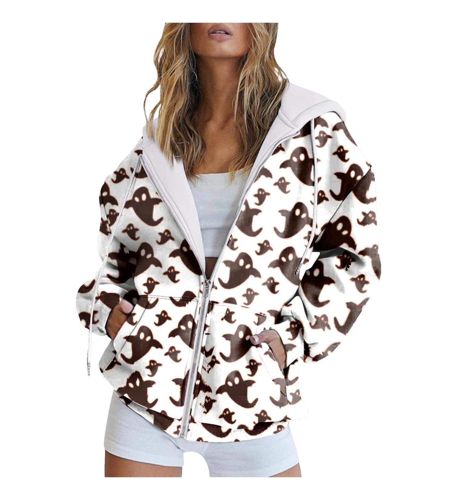 Halloween Costumes Sleeve Pocket Zipper Track Jacket Loose Halloween Pumpkin Print Women Hoodie Pale Hoodie Ai Large - Buy Online on GoSupps.com