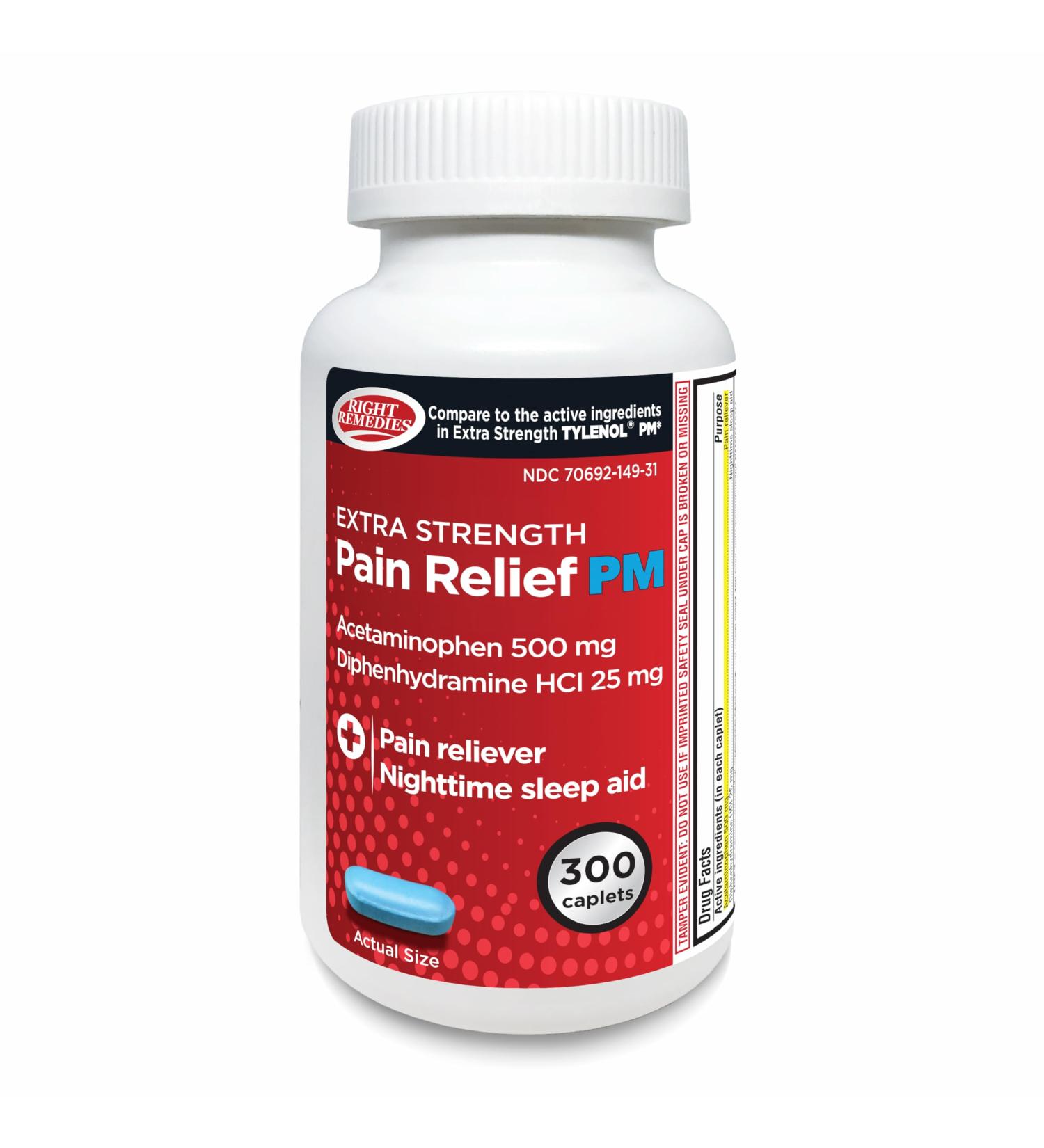 Extra Strength Pain Relief PM & Nighttime Sleep Aid - 300 Caplets | Acetaminophen 500mg & Diphenhydramine 25mg | Non-Habit Forming Compare to Tylenol PM - Buy Online on GoSupps.com