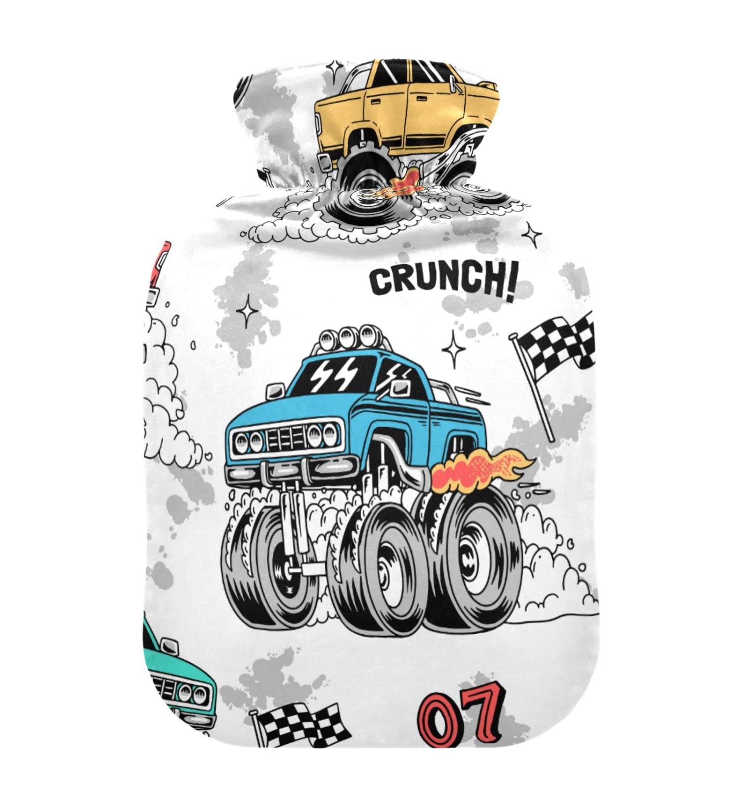 Colorful Monster Truck Hot Water Bottle with Cover - 2L Pain Relief for Sore Muscles & Arthritis - Buy Online on GoSupps.com