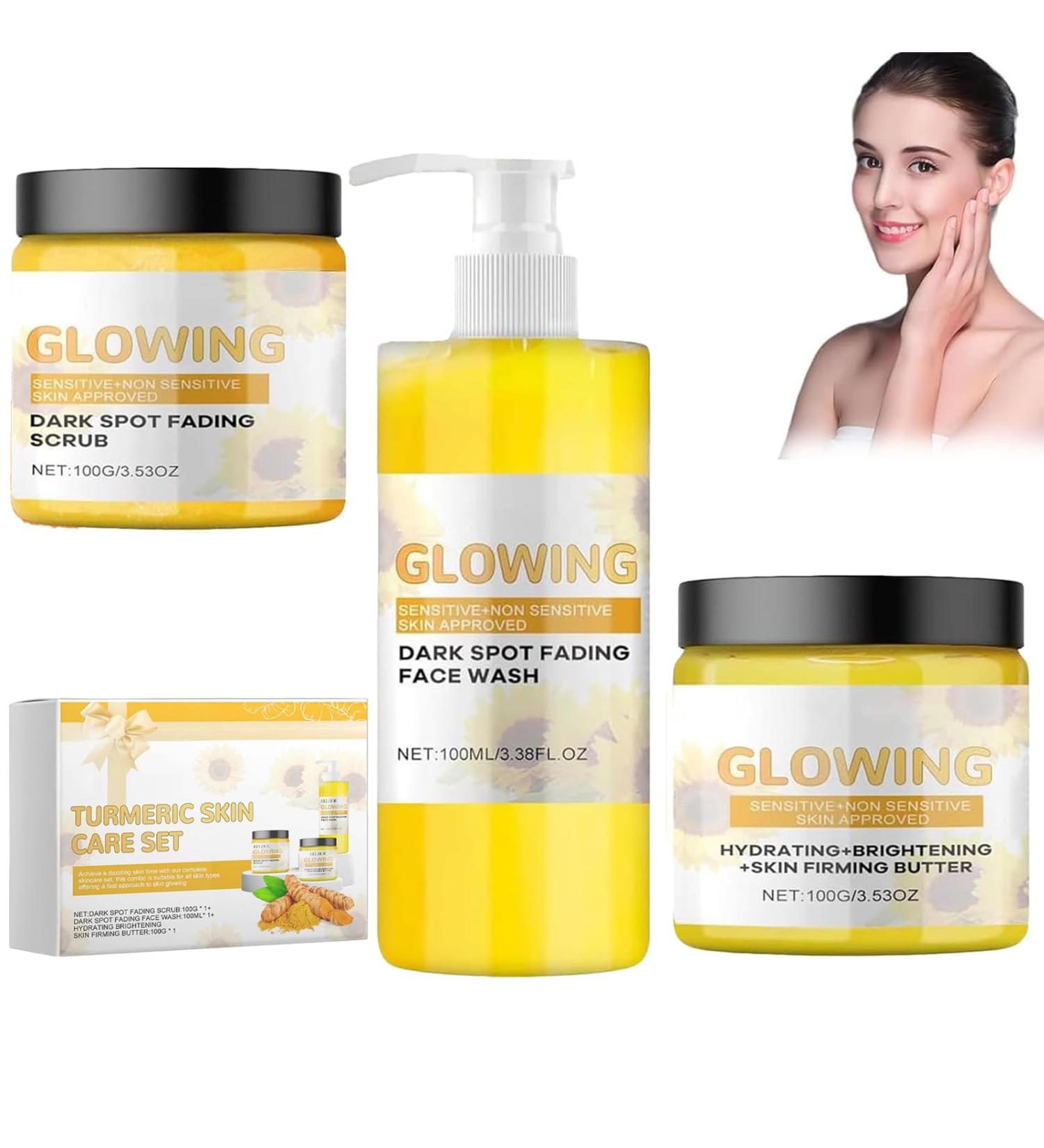 Glow Combo Skin Care Set 3 In 1 Turmeric Combo Skincare Set Turmeric Skin Care Kit Natural Exfoliation and Hydration Brighten Skin (1 Set) - Buy Online on GoSupps.com
