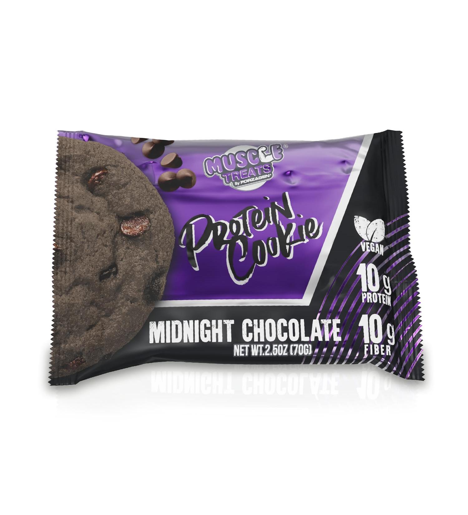 Muscle Treats By Forzagen Protein Cookie Midnight Chocolate 10G of protein Rich Flavor Clean Ingredients High Fiber Fresh Baked (6 PACK) Midnight Chocolate 6 Pack - Buy Online on GoSupps.com