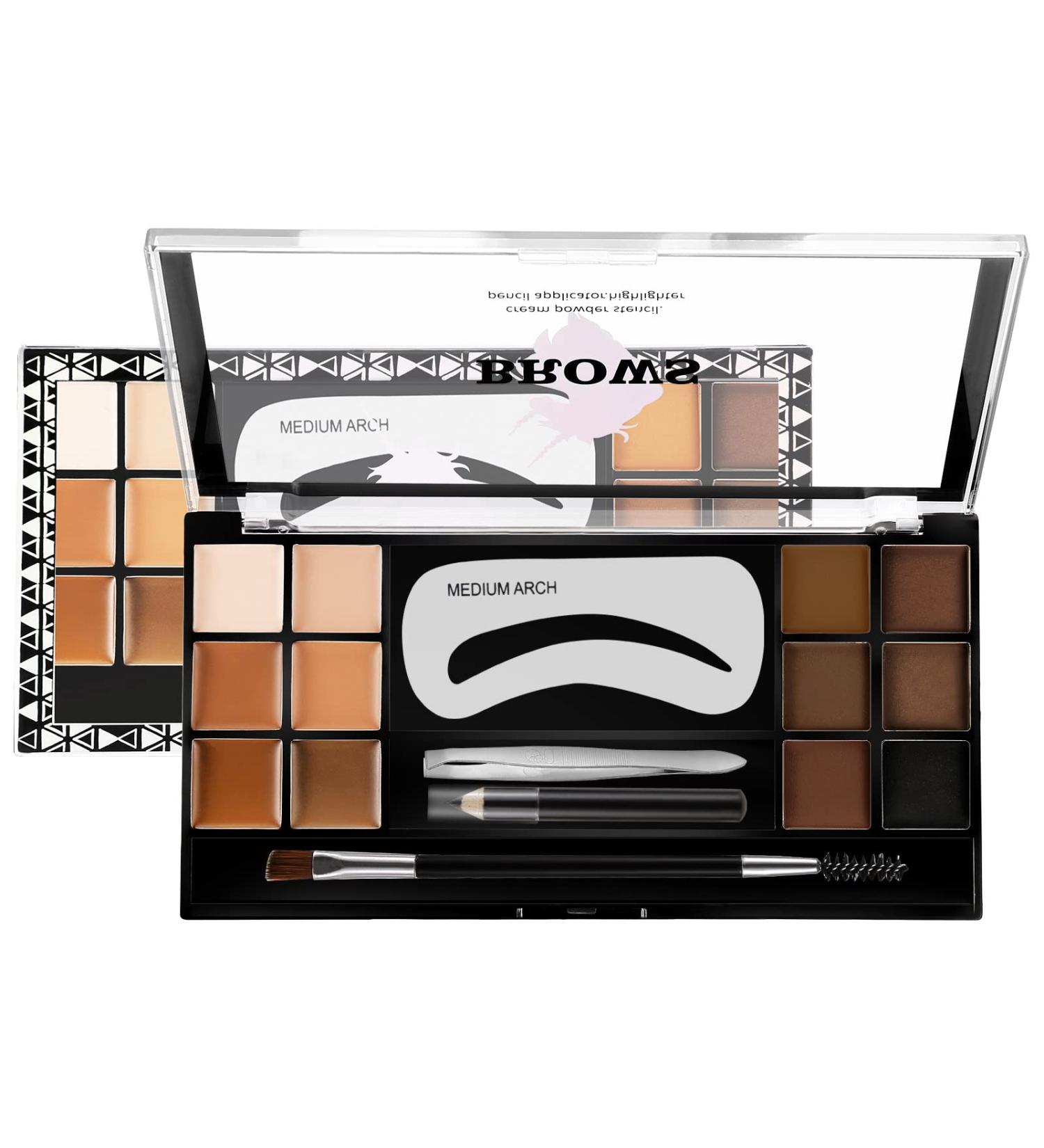 SUMEITANG 12 Color Eyebrow Kit: Professional Brow Makeup Palette with Pomade, Powder, Pencil, Stencil, Brush & Tweezers - Create Perfect Brow Styling | 12 Colors Set - Buy Online on GoSupps.com
