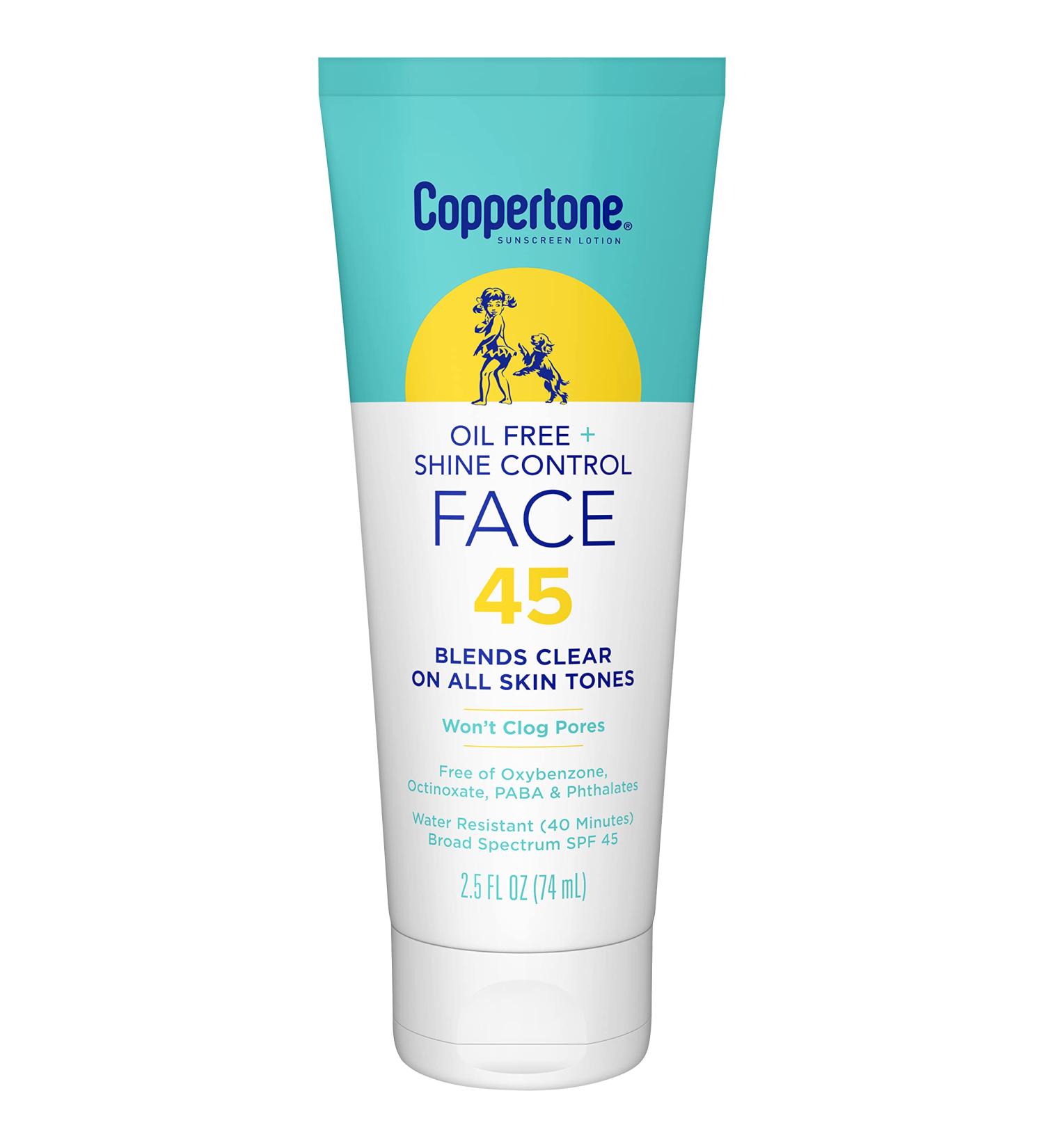 Coppertone Oil Free Face Sunscreen SPF 45 Lotion | Shine Control | 2.5 fl. oz - Buy Online on GoSupps.com