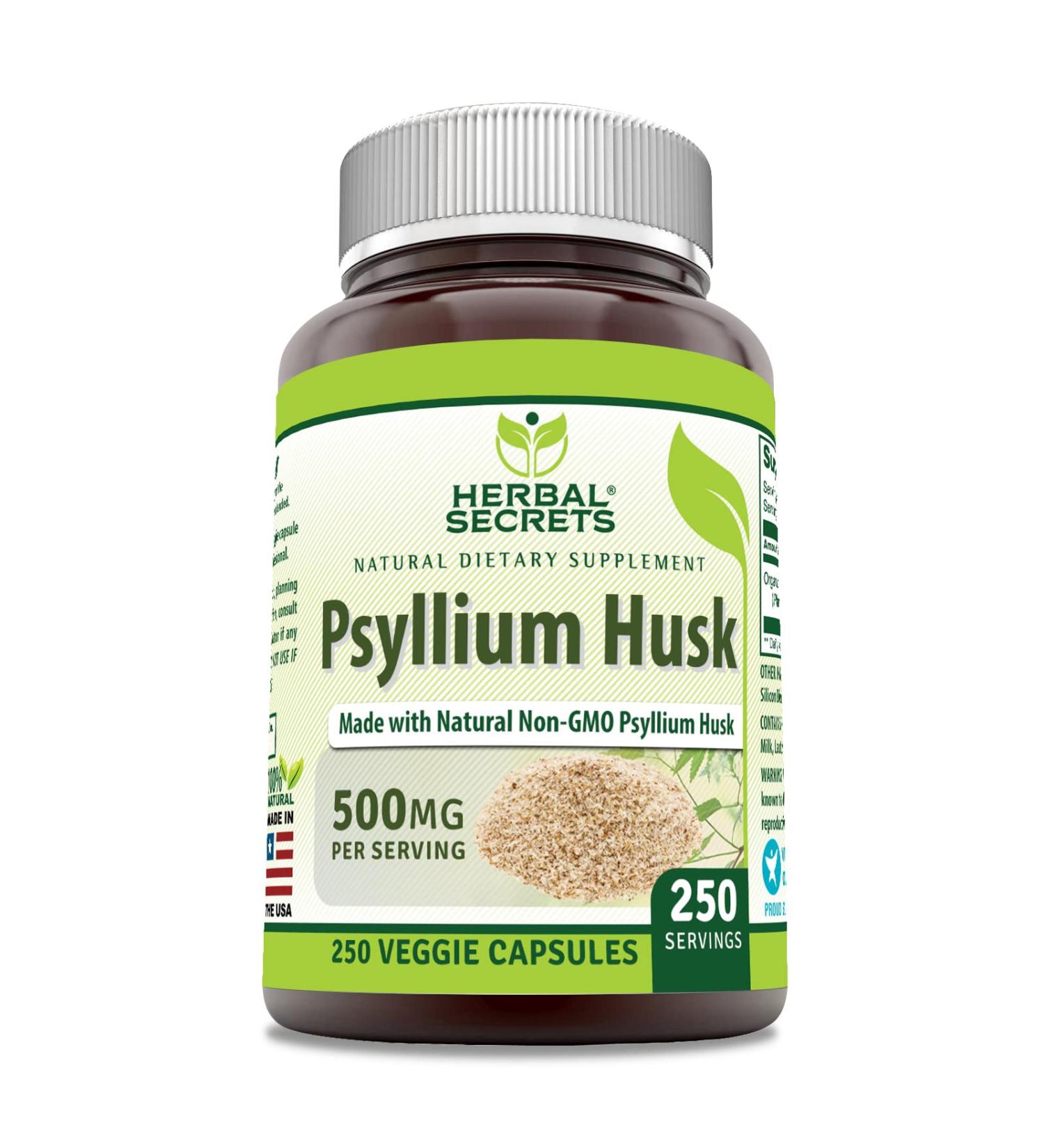 Herbal Secrets Psyllium Husk Supplement | 500 Mg | 250 Veggie Capsules | Non-GMO | Gluten Free | Made in USA 250 Count
