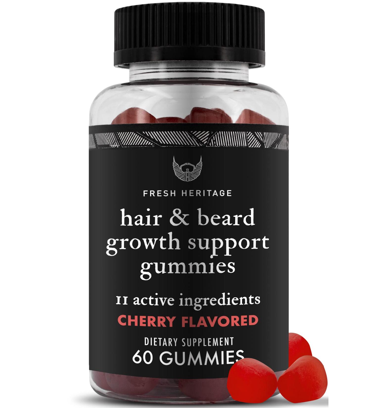 Fresh Heritage Beard Hair Regrowth Gummies for Men - Premium Hair Vitamins - Stop Hair Loss & Regrow Beard - Cherry Flavor 60ct - Buy Online on GoSupps.com