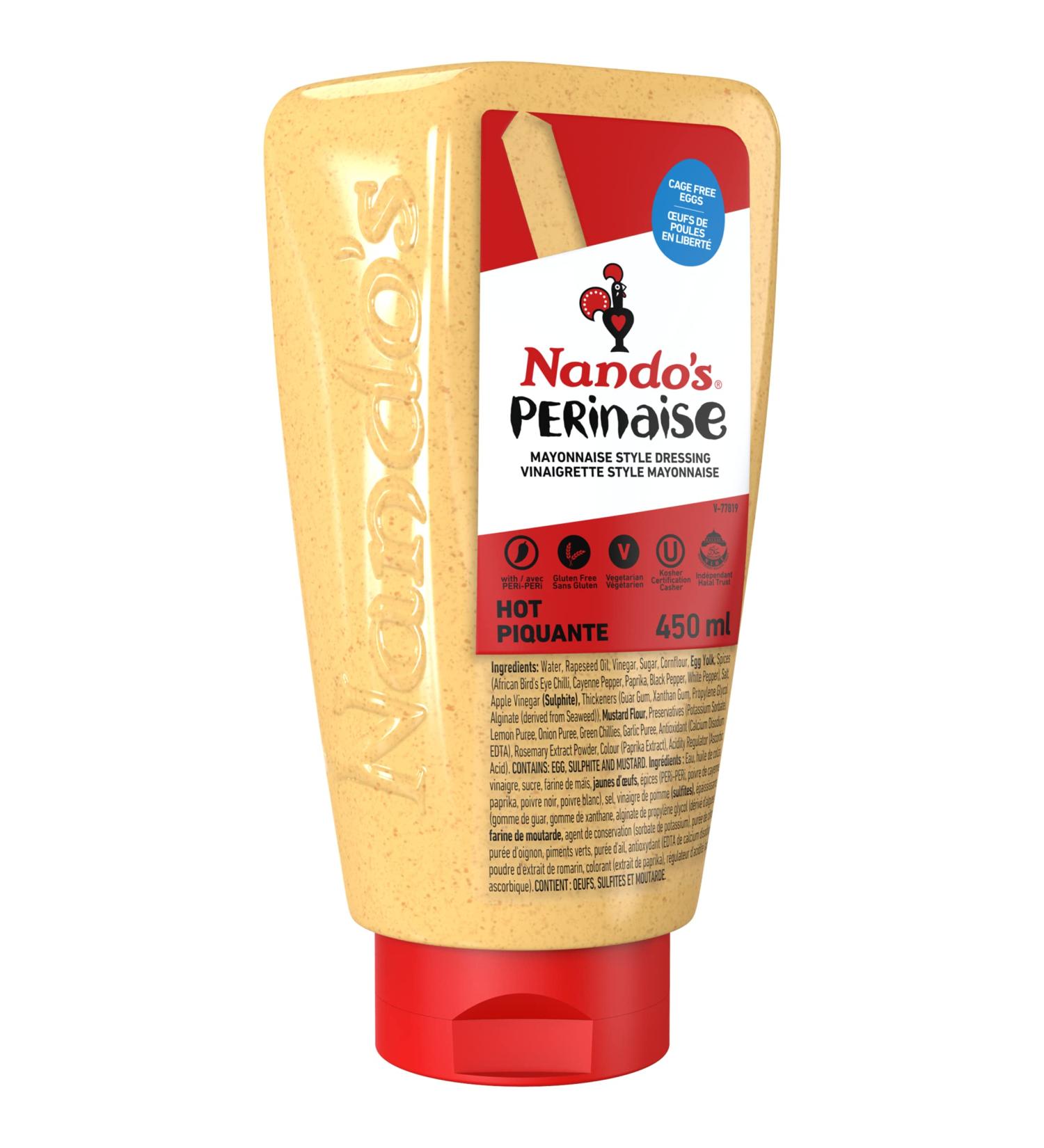 Nando's Hot PERinaise Spicy Flavoured Mayo Perfect for Spreads Dressings & Dips Gluten Free Mayonnaise Vegetarian Keto Friendly 450ml - Buy Online on GoSupps.com