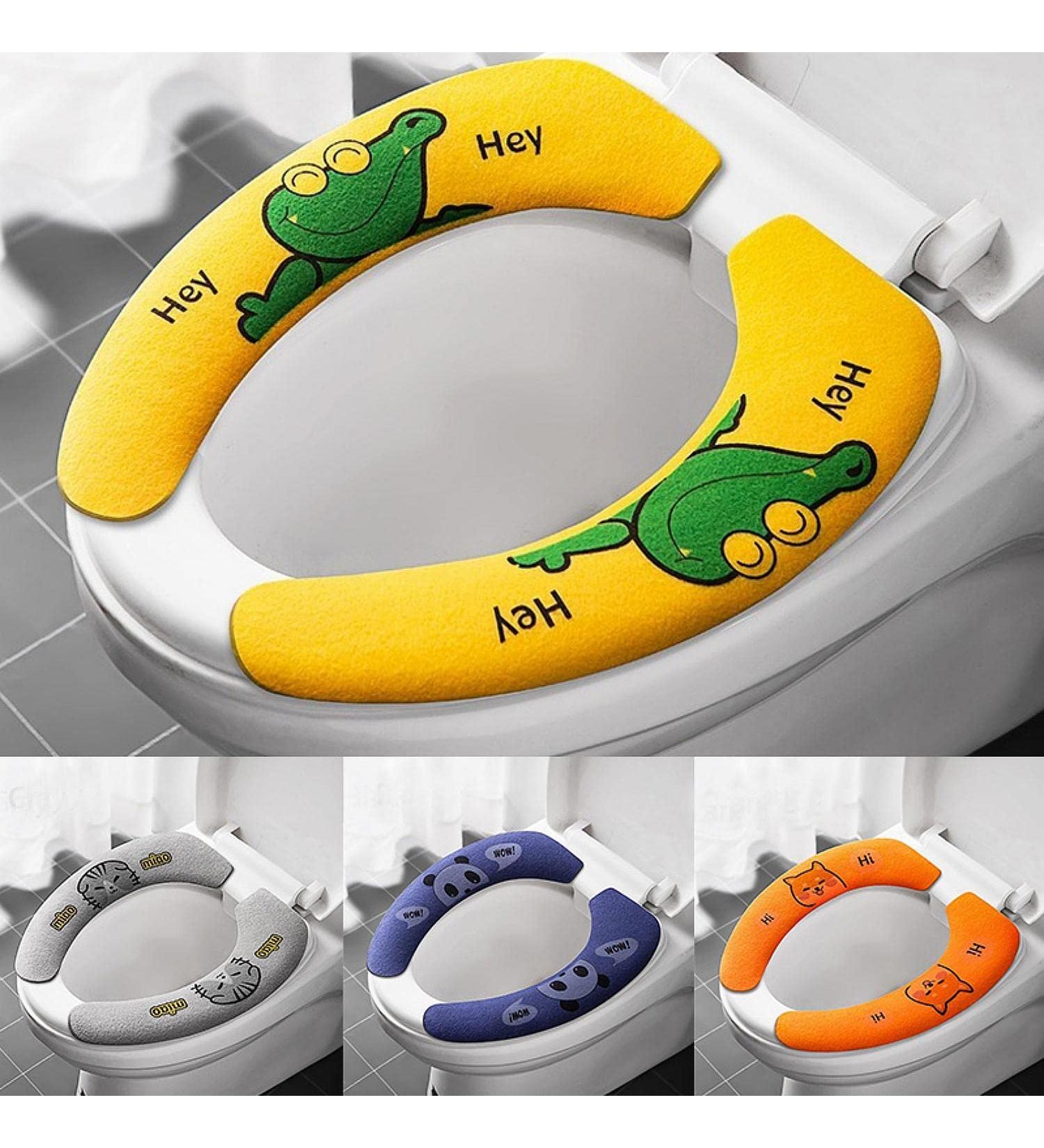 Finoulie 4 Pairs Washable & Reusable Toilet Seat Warmer Covers - Non Slip Cushion for Bathroom - Cute Design | Self-Adhesive Tape Included - Buy Online on GoSupps.com