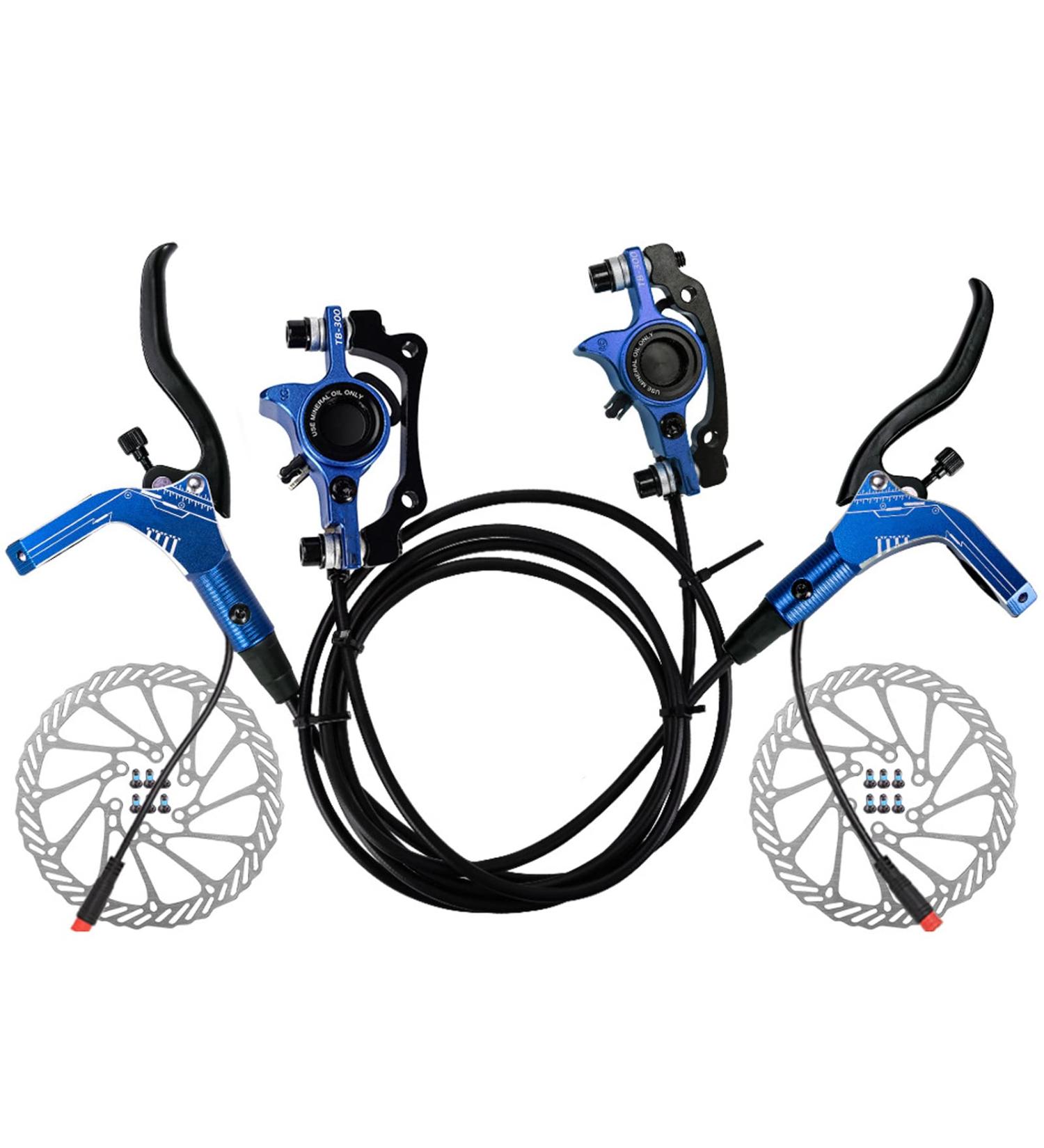 JFOYH E-Bike Electric Power-Off Hydraulic Brake Set with 160mm Rotors - Front and Rear Disc Brake Caliper for Ebike/Scooter in Blue - Buy Online on GoSupps.com