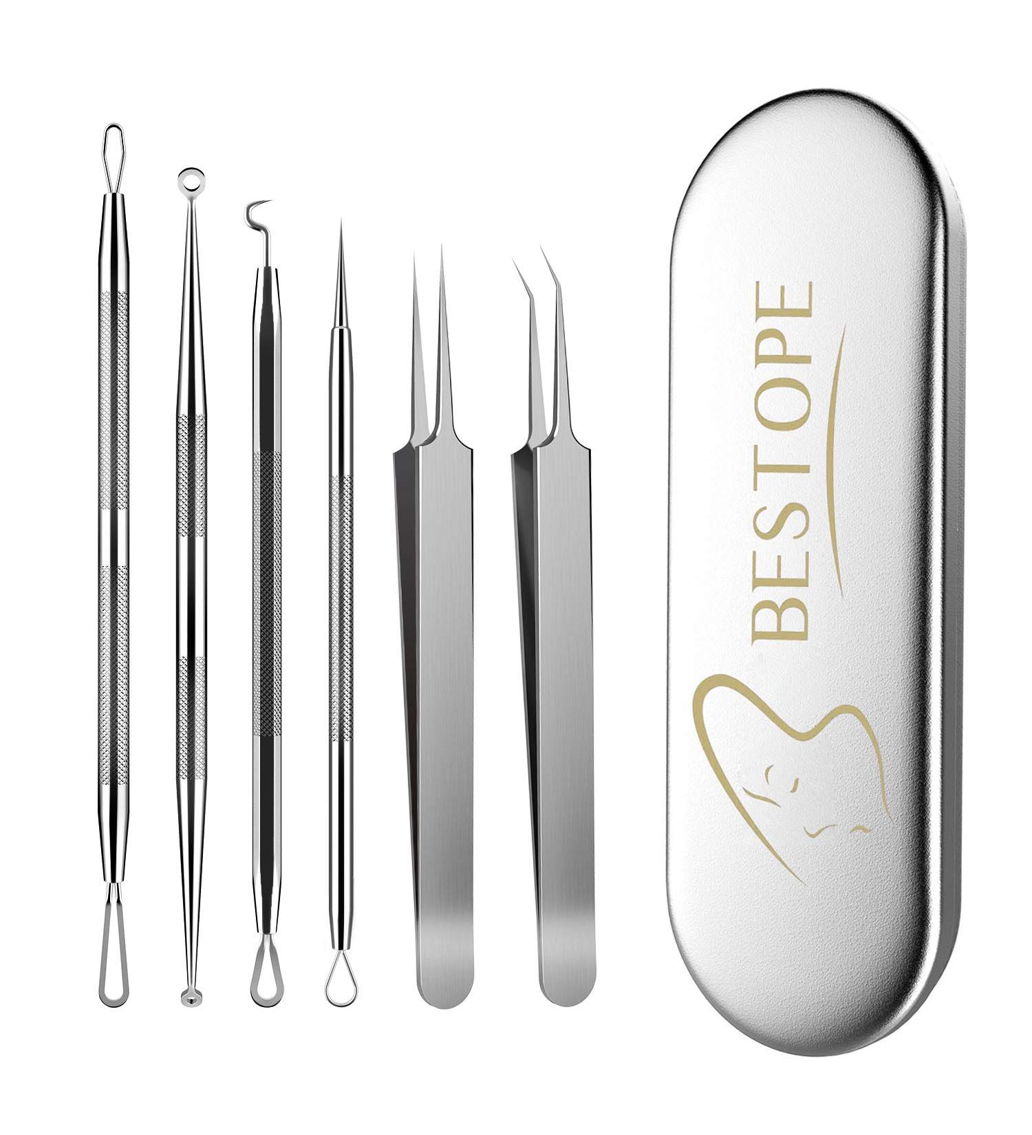 Bestope Pro Blackhead Remover Set | 6-Piece High-Quality Stainless Steel Acne Tweezers - Modern Metal Tools for Effective Skin Care - Buy Online on GoSupps.com