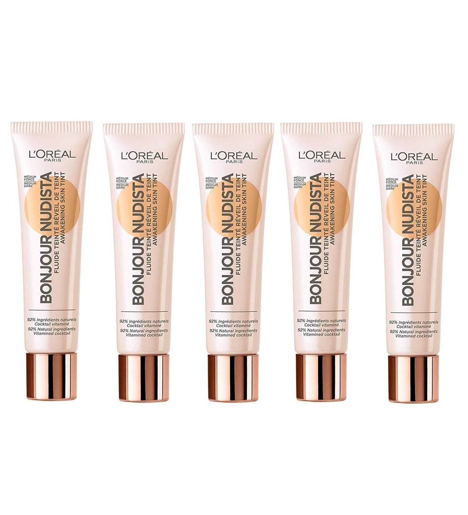 5x 12ml L'Or al Paris Make-up Bonjour Nudista BB Cream for a fresh kick Awakening Skin Tint (Medium) (60ml)