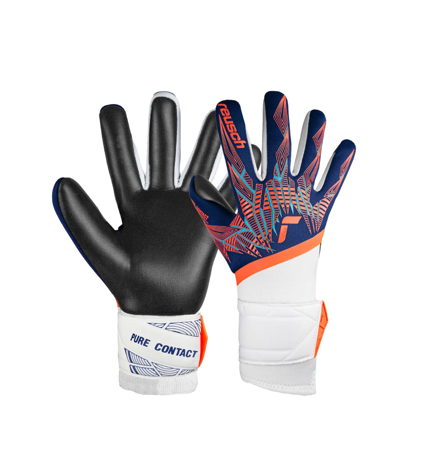 Reusch Unisex Youth Pure Contact Gold Junior Goalkeeper Gloves - Size 7 Blue-Orange-Black | International Shipping Available - Buy Online on GoSupps.com